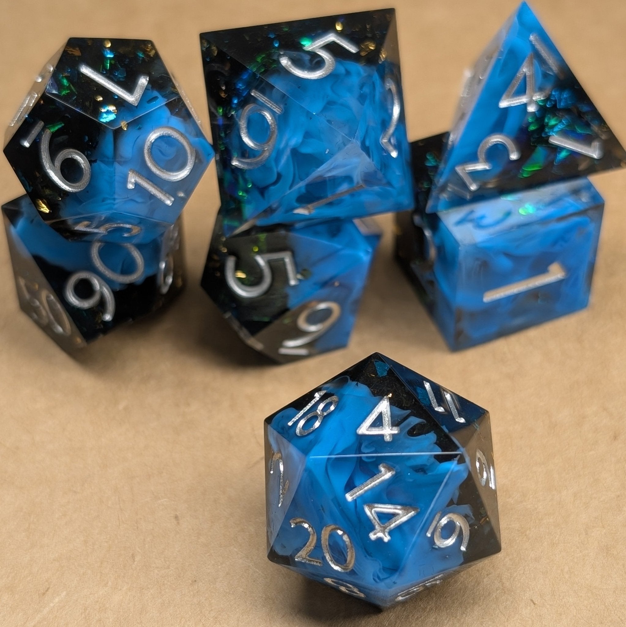Apatite Glintcrystal - 7 Piece Polyhedral Dice Set - EBONWOOD