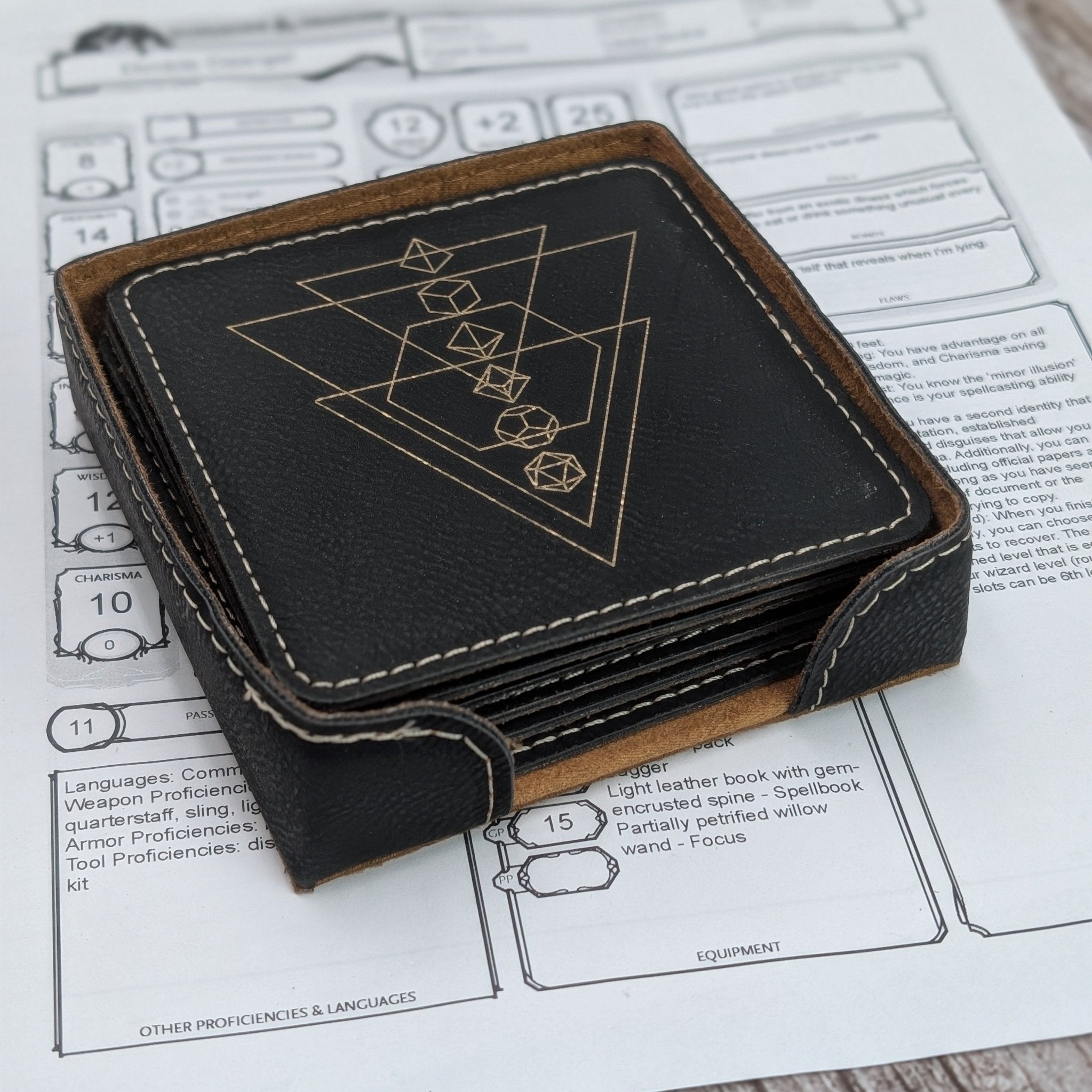 Arcane Geometry Coaster Set – D&D Dice Edition - EBONWOOD