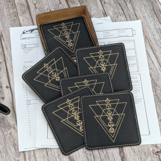 Arcane Geometry Coaster Set – D&D Dice Edition - EBONWOOD
