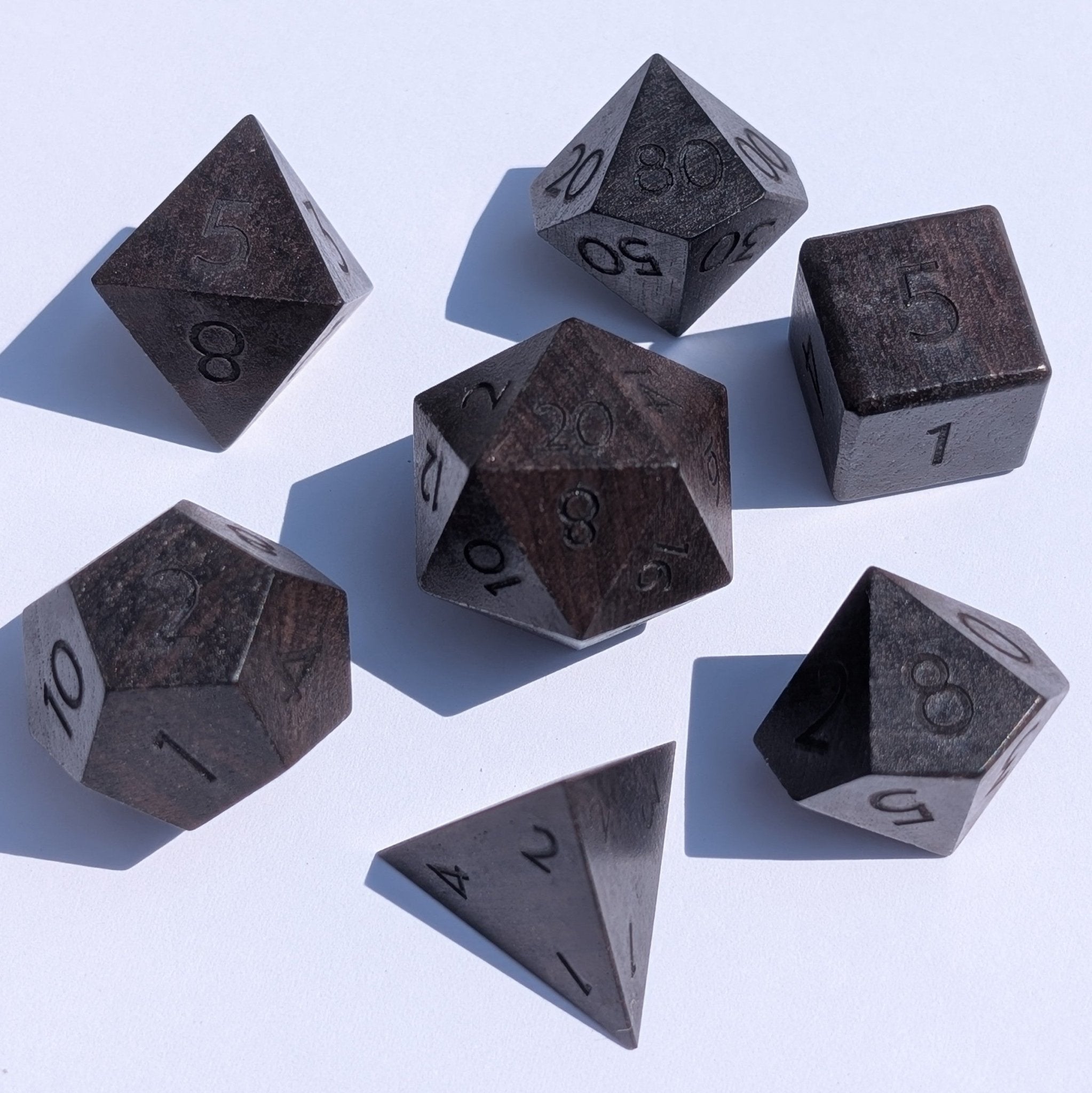 Blackwood - 7 Piece Polyhedral Wooden Dice Set - EBONWOOD