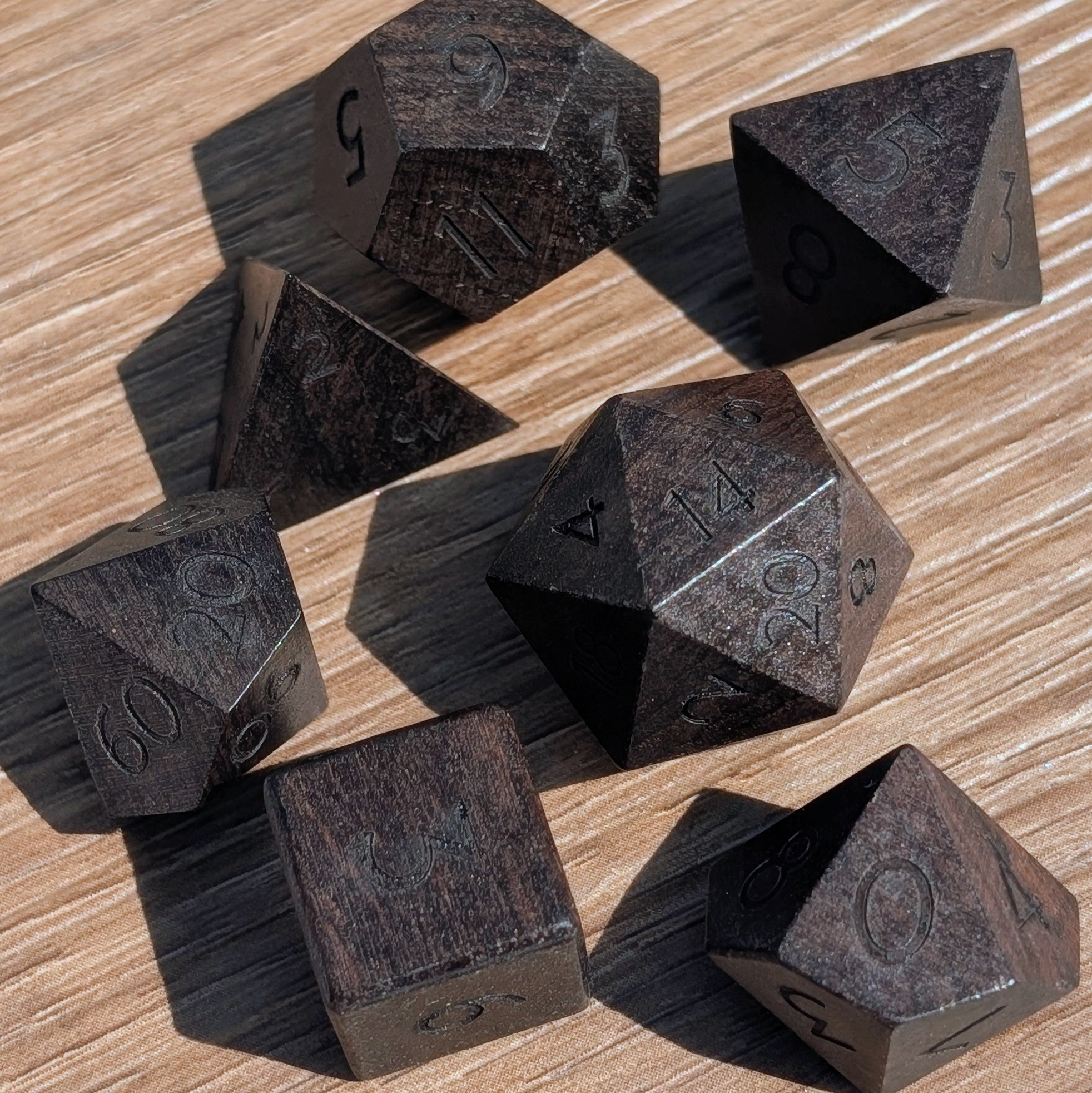 Blackwood - 7 Piece Polyhedral Wooden Dice Set - EBONWOOD