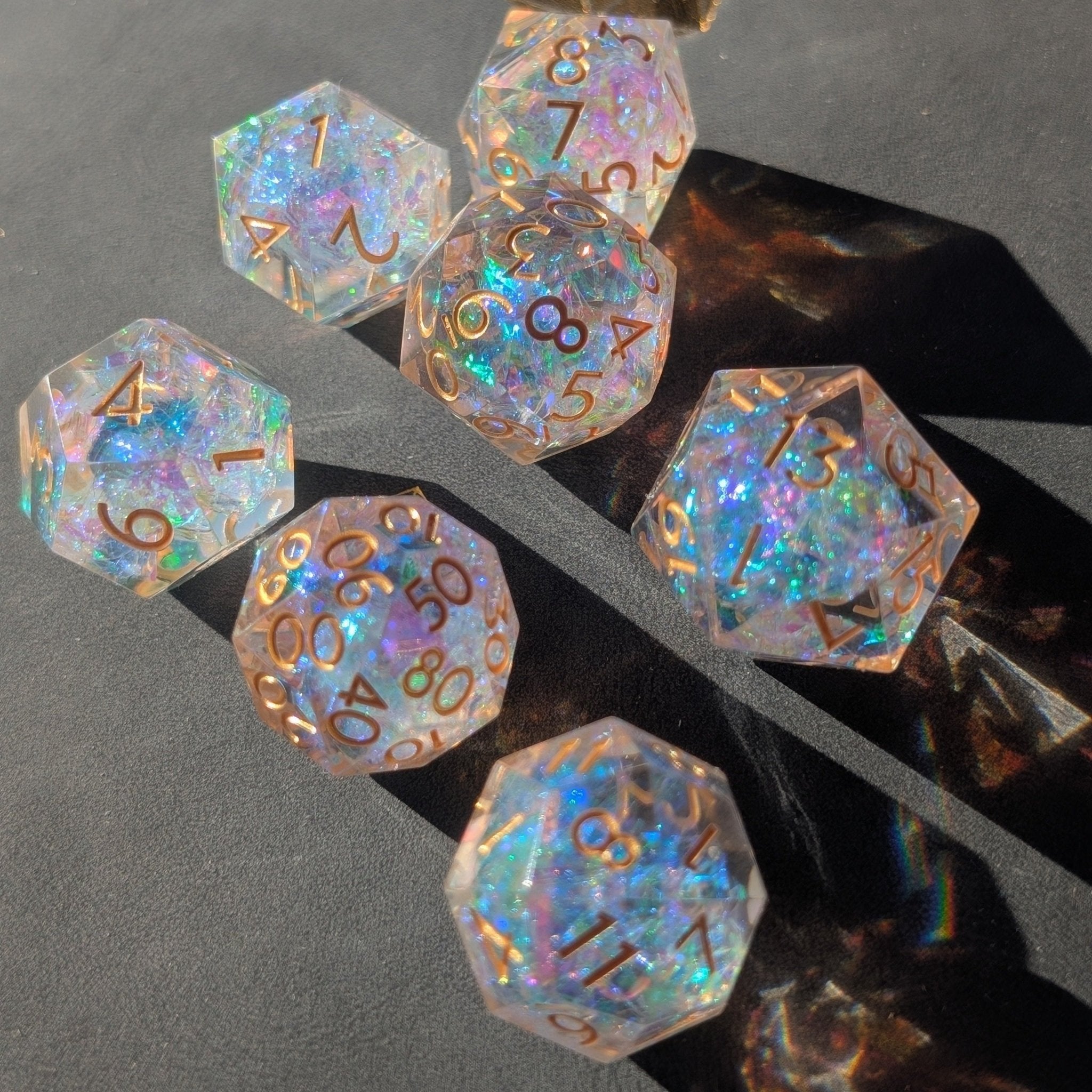 Copperveil Lens 7 - Piece Gyroid Dice Set - EBONWOOD