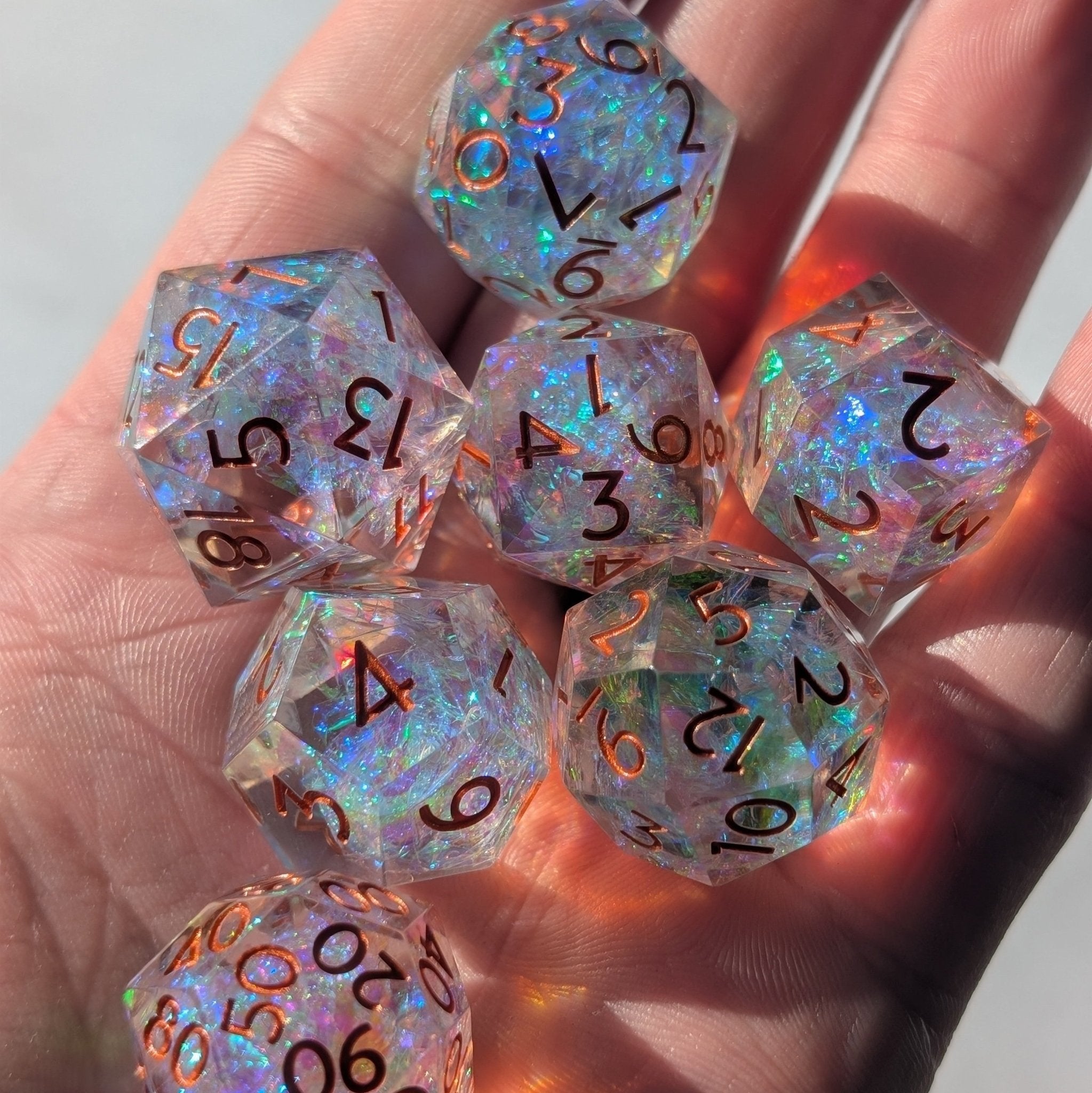 Copperveil Lens 7 - Piece Gyroid Dice Set - EBONWOOD