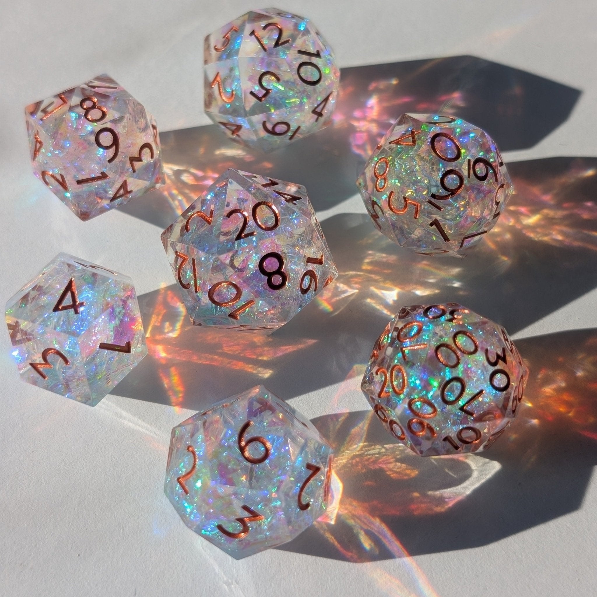 Copperveil Lens 7 - Piece Gyroid Dice Set - EBONWOOD