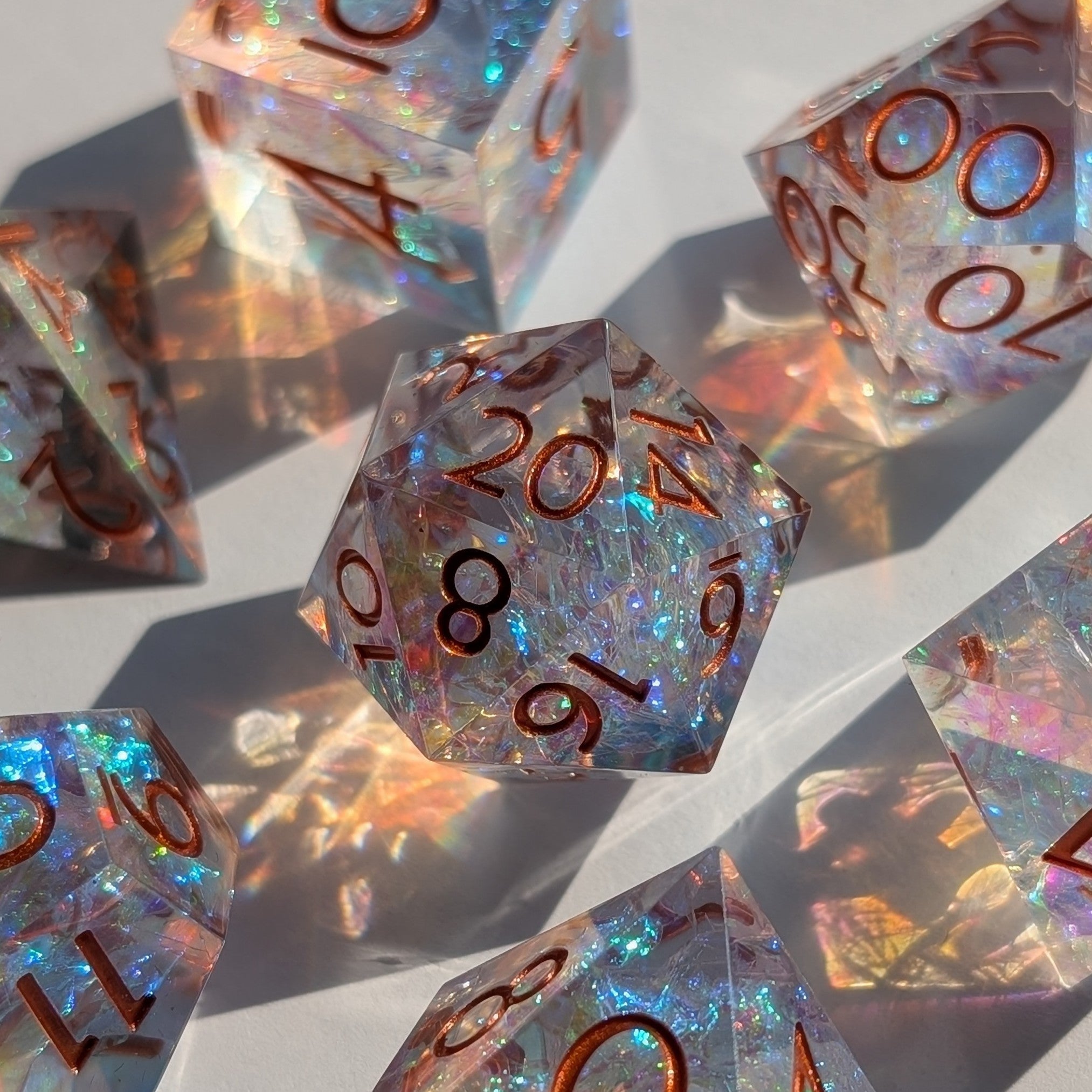 Copperveil Lens 7 - Piece Polyhedral Dice Set - EBONWOOD
