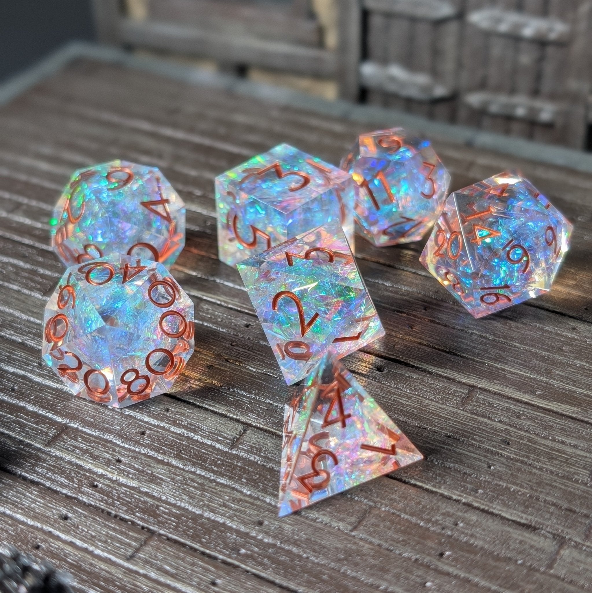 Copperveil Lens 7 - Piece Polyhedral Dice Set - EBONWOOD