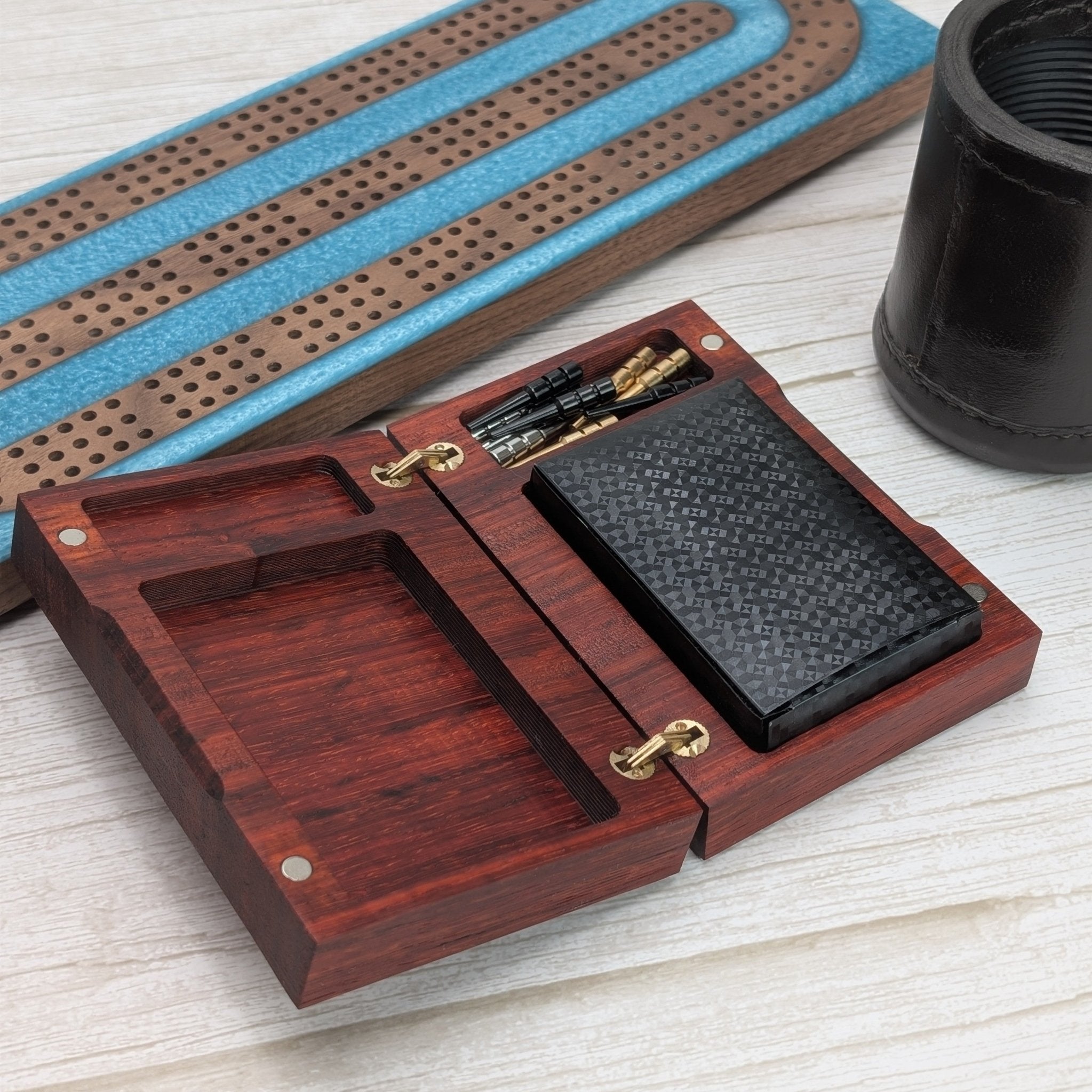 Cribbage Companion: Padauk Wooden Playing Card & Peg Box - EBONWOOD