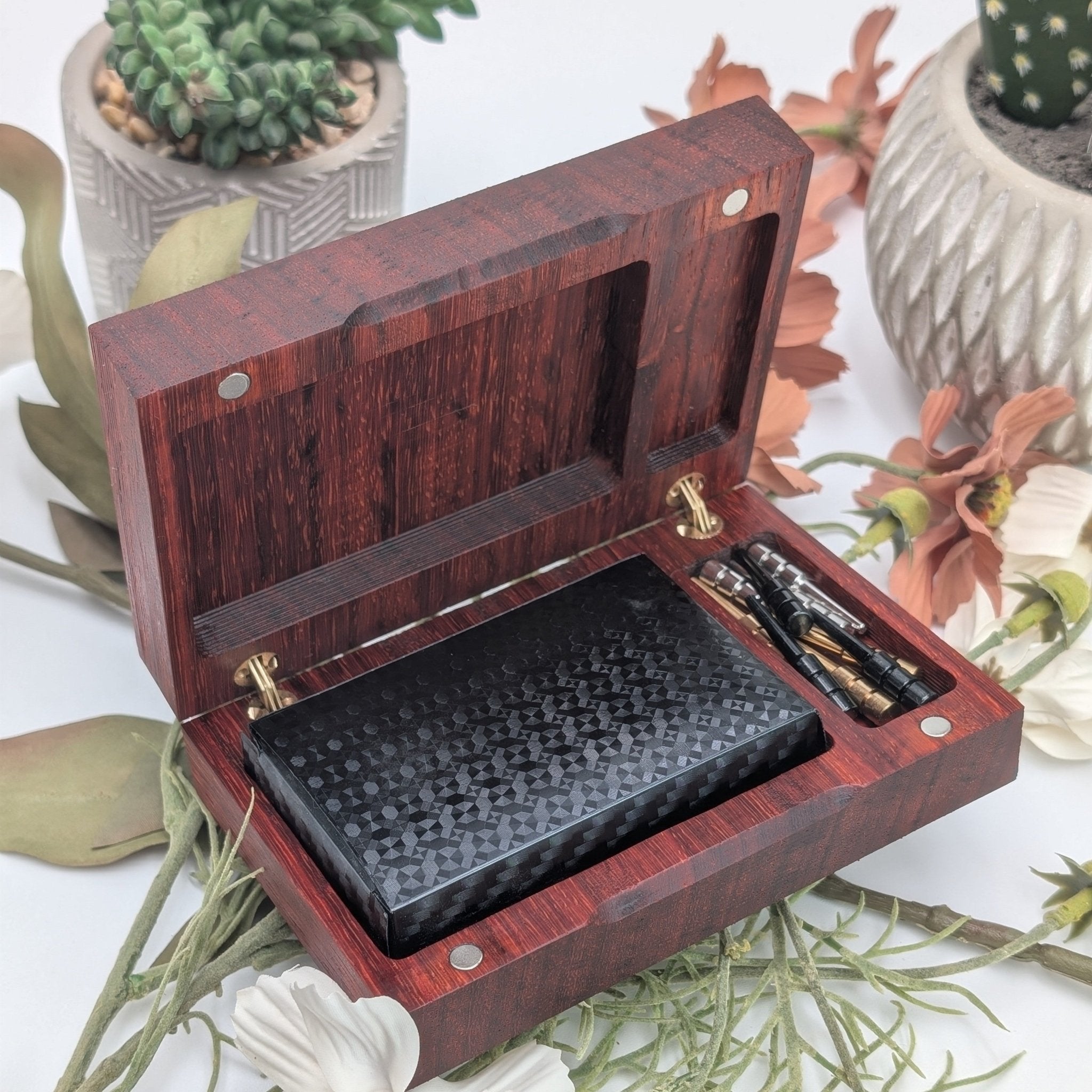 Cribbage Companion: Padauk Wooden Playing Card & Peg Box - EBONWOOD