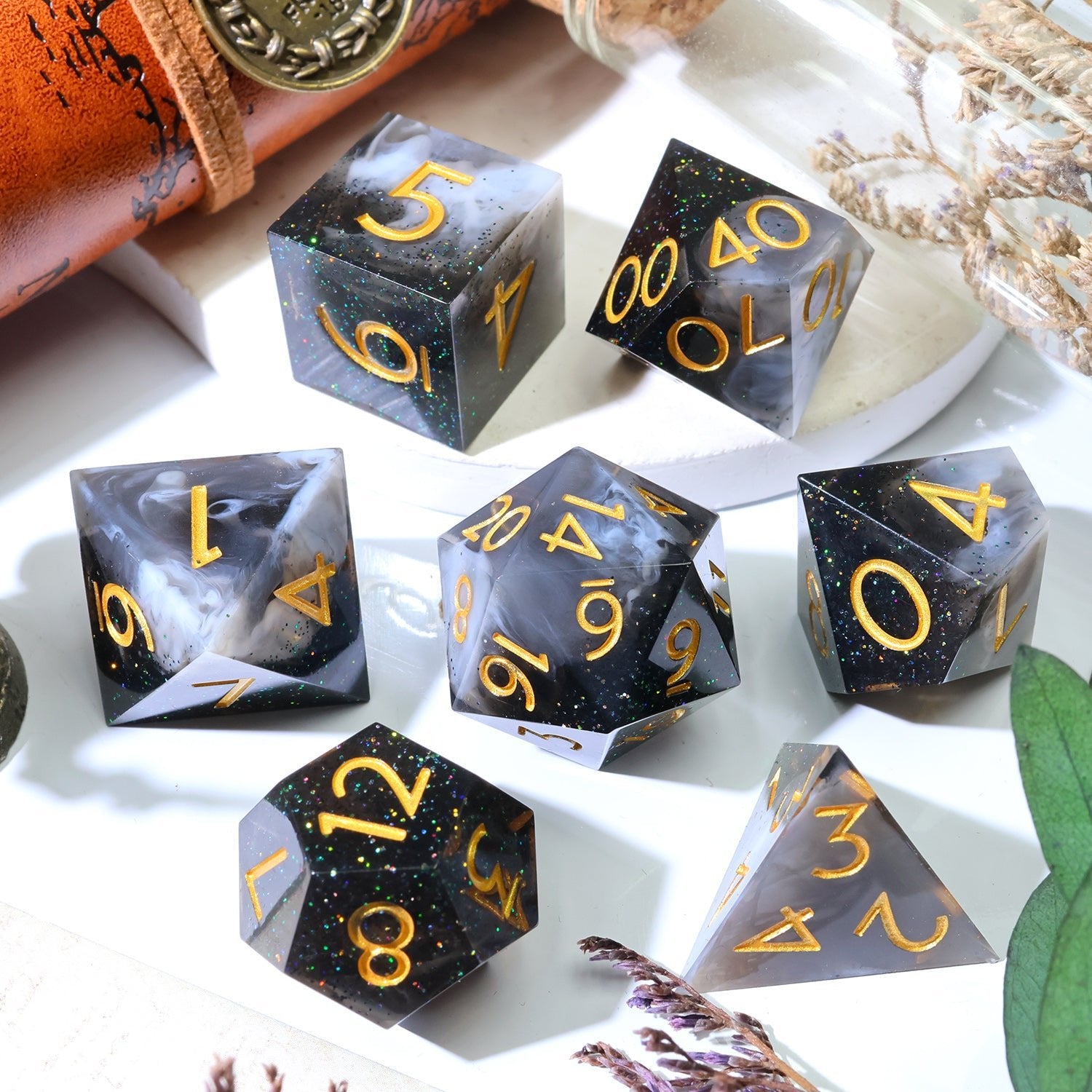 Dark Matter 7-Piece Polyhedral Dice Set - EBONWOOD