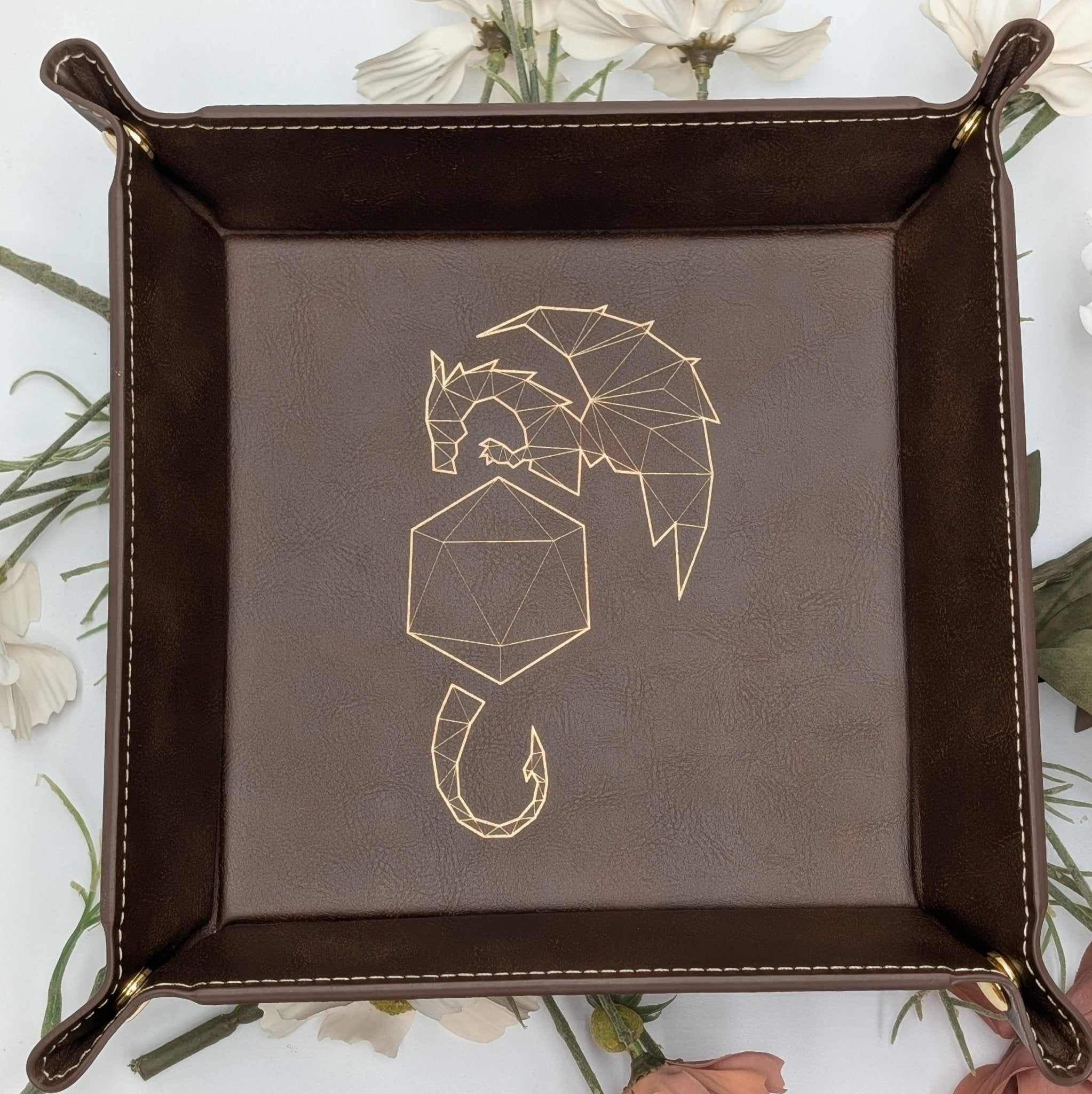 Draconic Guardian Dice Tray - Vegan Leather DnD Dice Rolling Tray - EBONWOOD