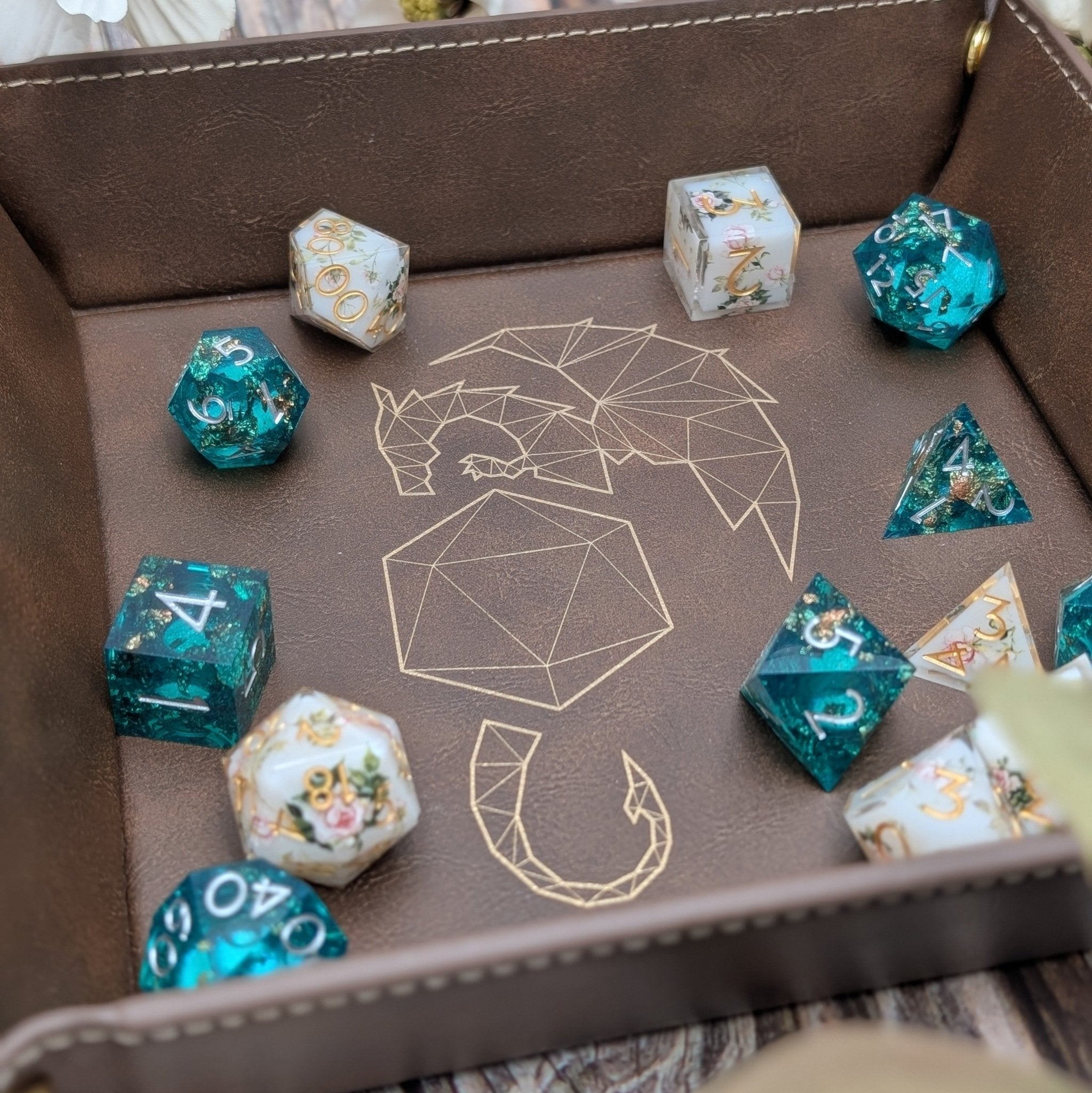 Draconic Guardian Dice Tray - Vegan Leather DnD Dice Rolling Tray - EBONWOOD
