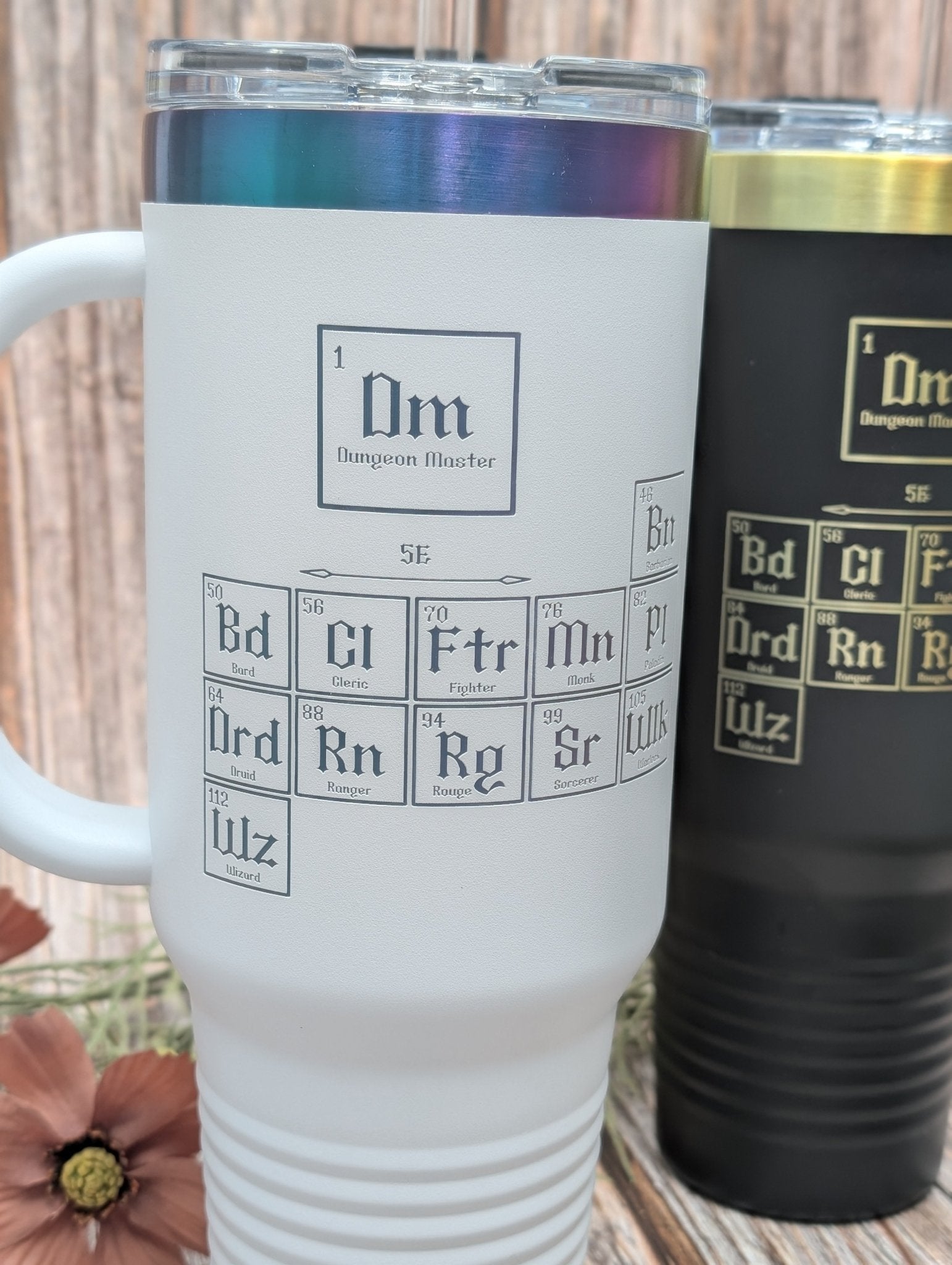 Dungeons & Dragons Inspired Peroidic Table Tumbler - 40oz Stainless Steel With Prismatic Engraving Travel Mug - EBONWOOD