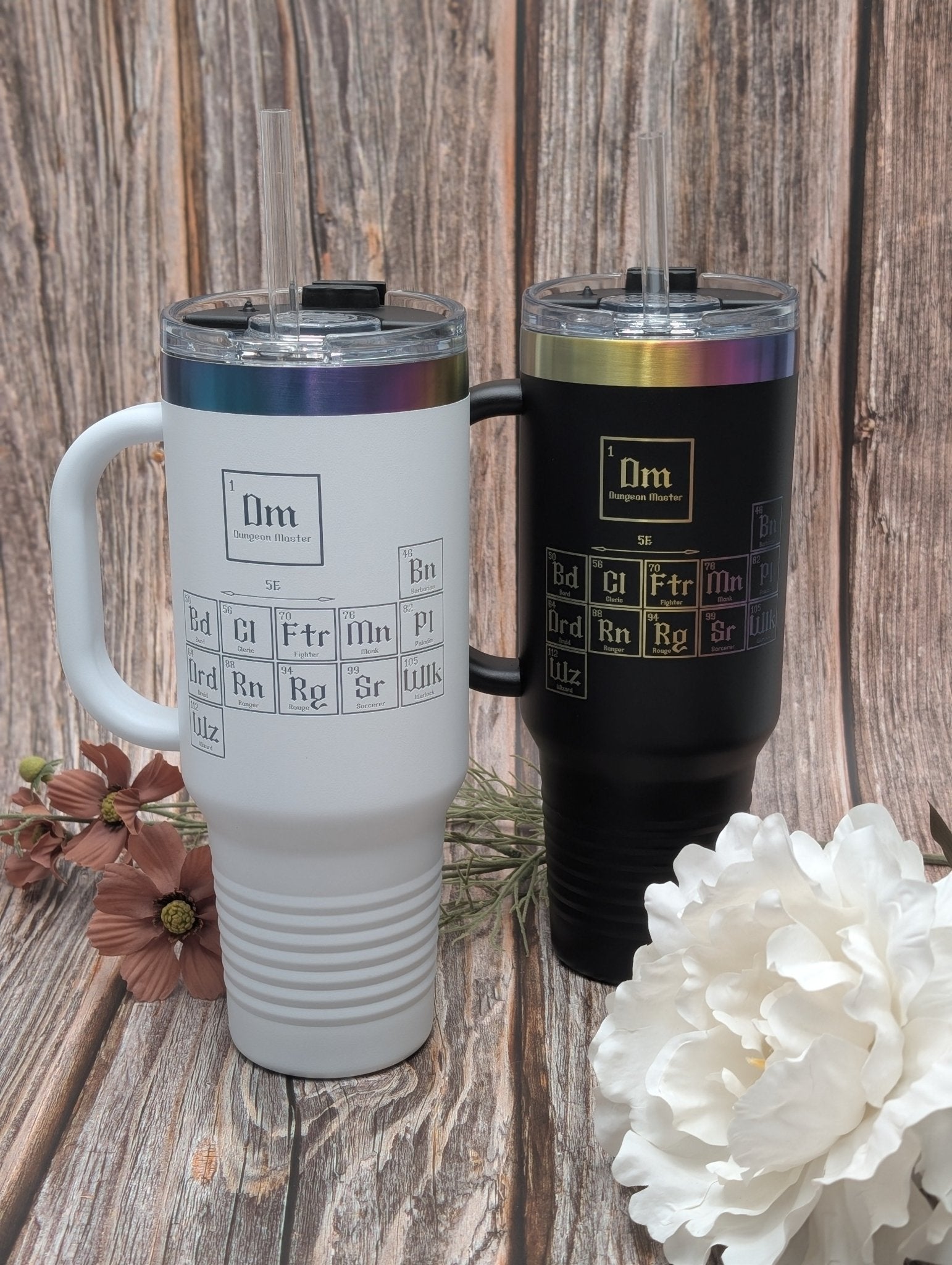 Dungeons & Dragons Inspired Peroidic Table Tumbler - 40oz Stainless Steel With Prismatic Engraving Travel Mug - EBONWOOD