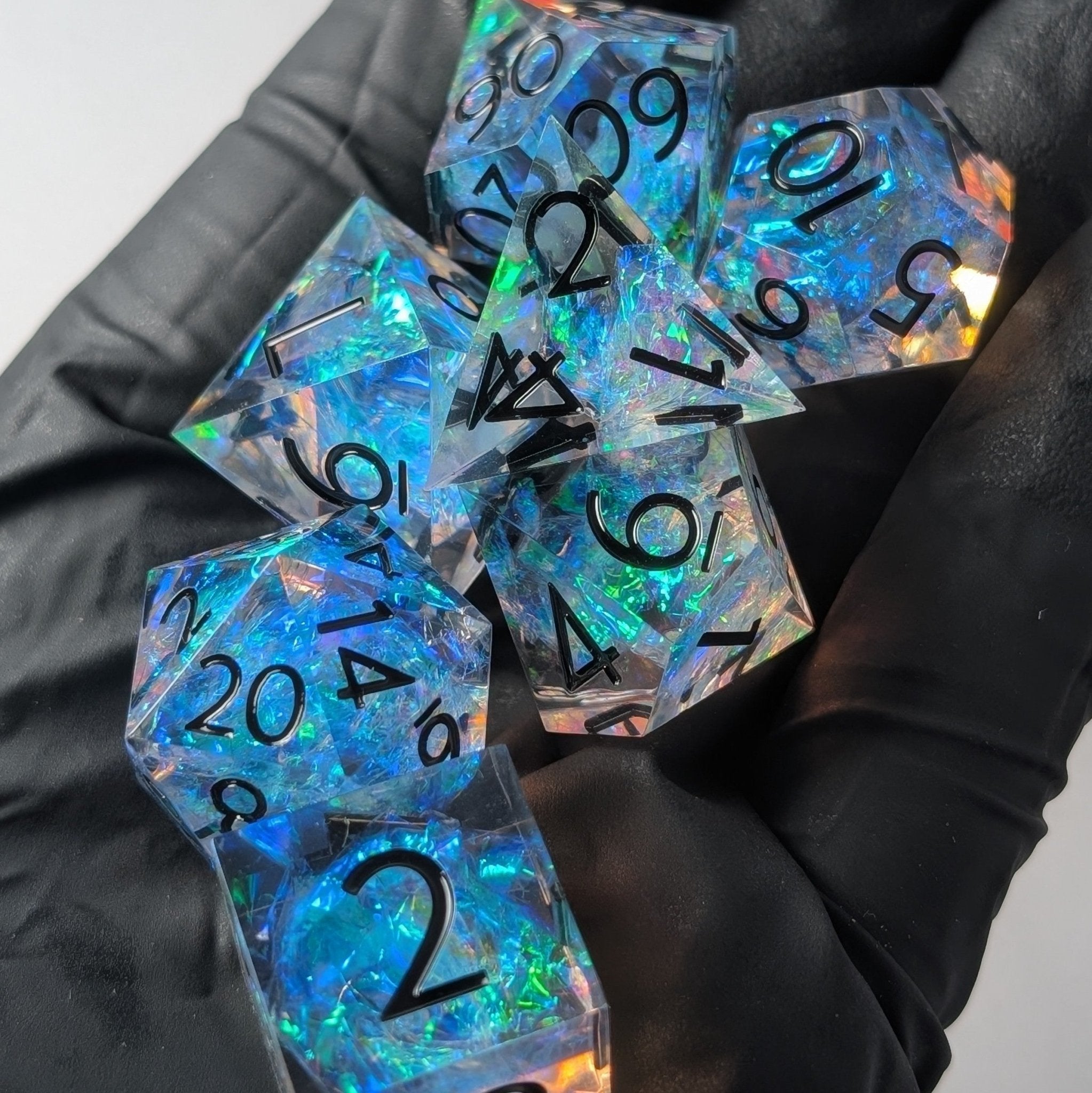 Eldritch Blaze - 7 Piece Luxury D&D Dice Set - EBONWOOD