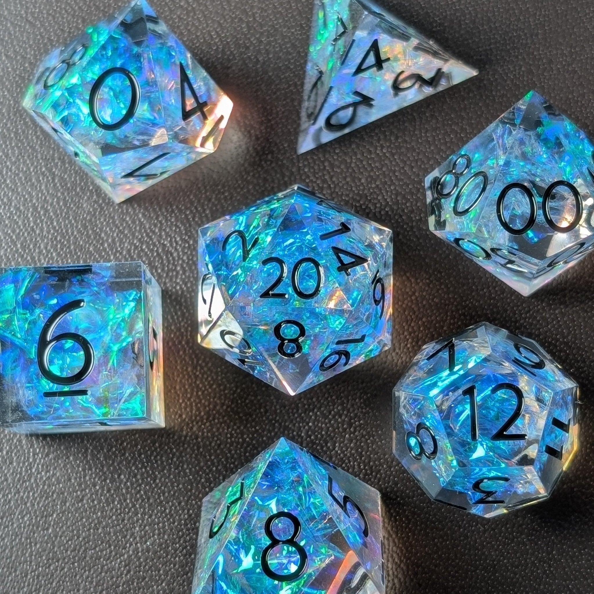 Eldritch Blaze - 7 Piece Luxury D&D Dice Set - EBONWOOD