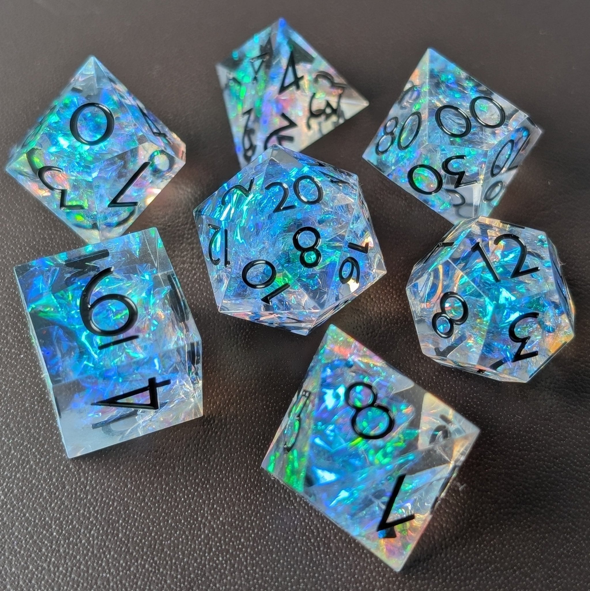 Eldritch Blaze - 7 Piece Luxury D&D Dice Set - EBONWOOD