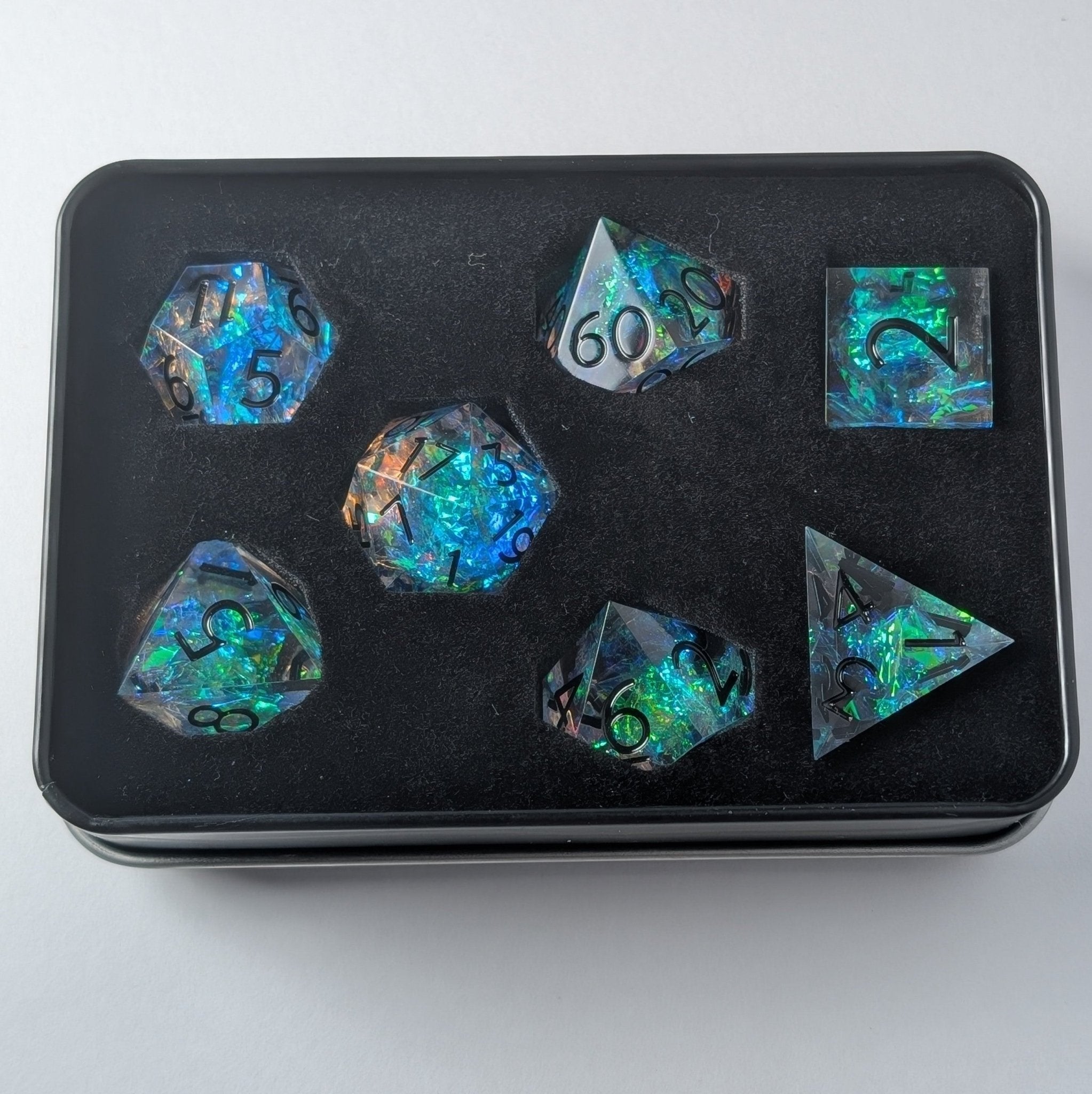 Eldritch Blaze - 7 Piece Luxury D&D Dice Set - EBONWOOD