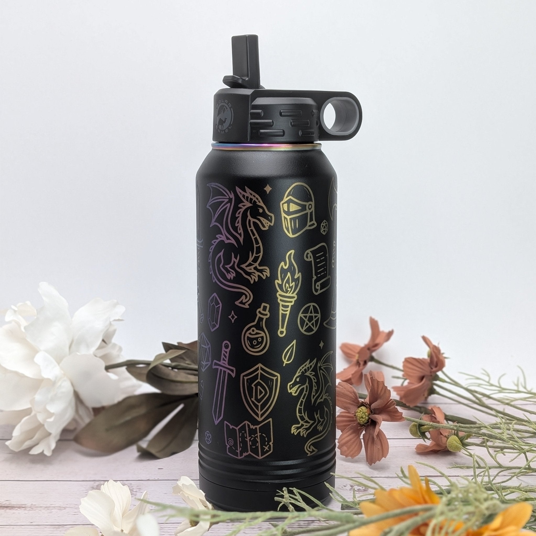 Fantasy Wrap - 32oz Stainless Steel With Prismatic Engraving Water Bottle - EBONWOOD