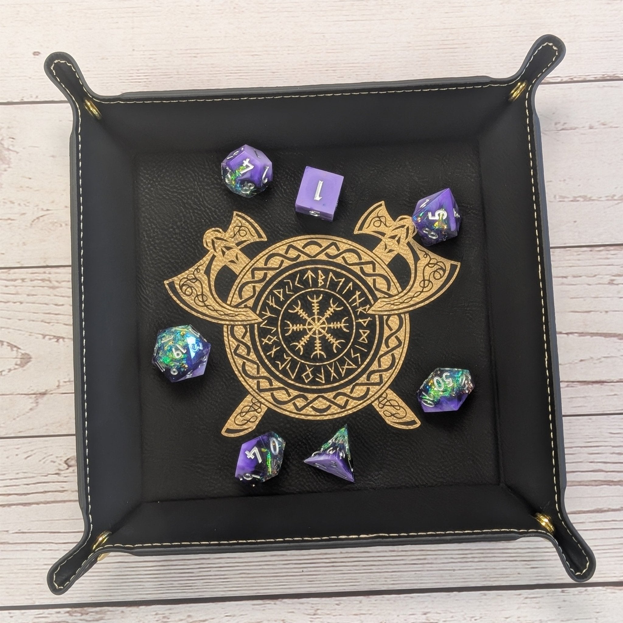Gilded Valor Dice Tray - Vegan Leather DnD Dice Rolling Tray - EBONWOOD