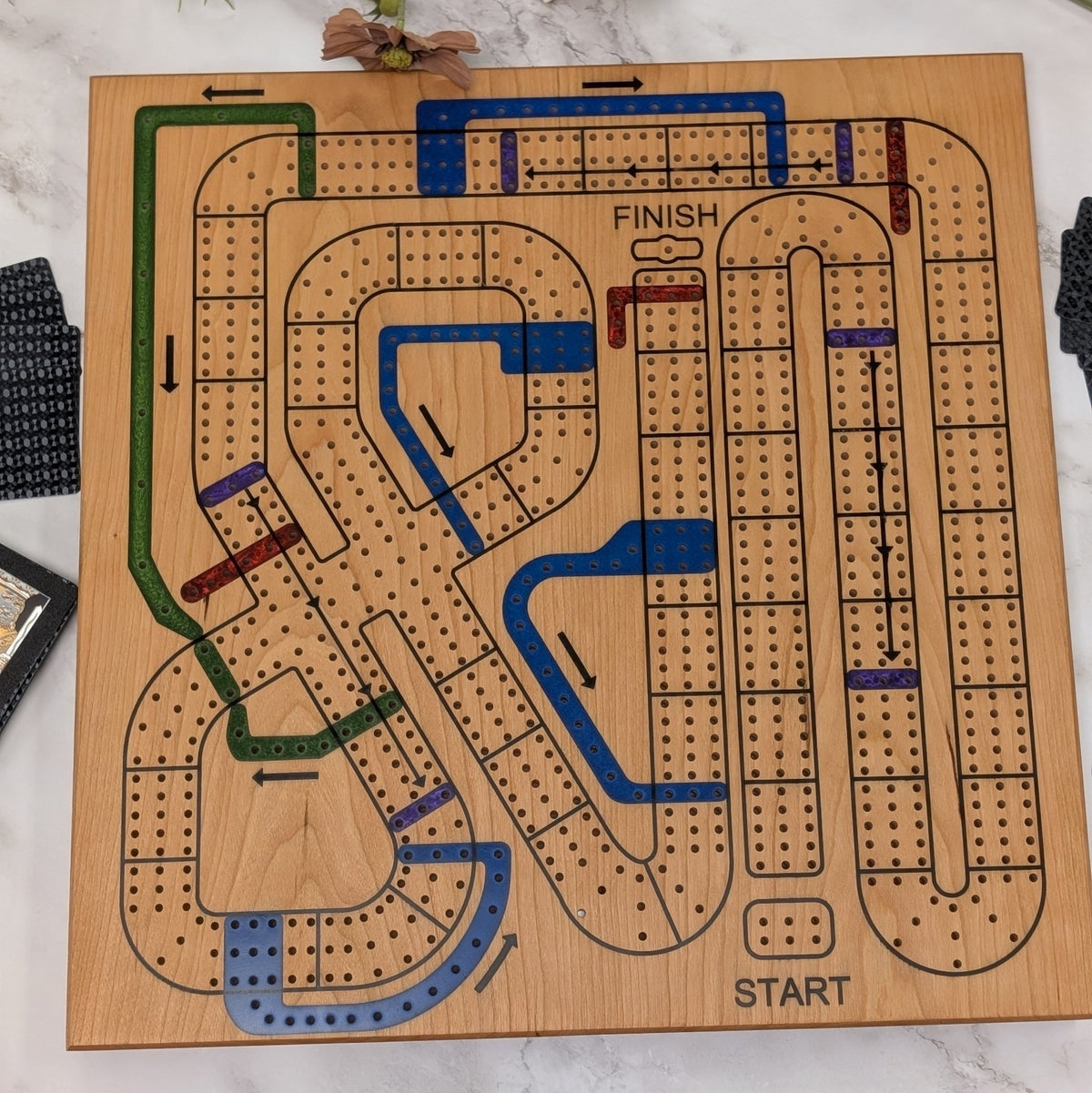 Handmade Cribbage Wars Board - Luxury Board with Resin Inlay – Premium 3-Track Game Setwith Resin Inlay - EBONWOOD