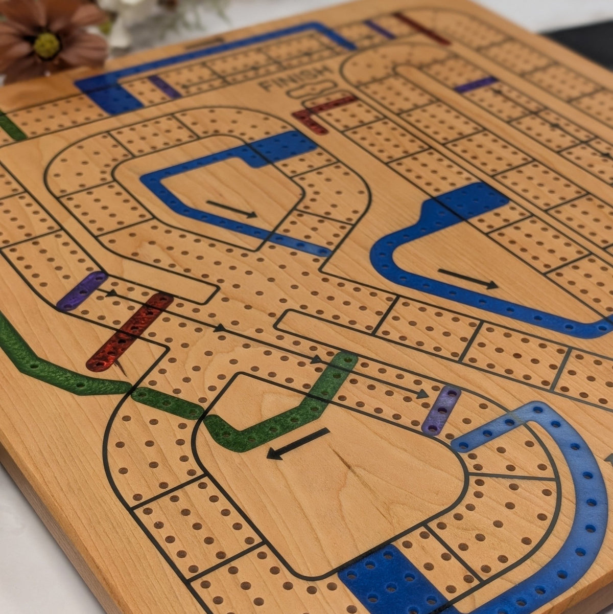 Handmade Cribbage Wars Board - Luxury Board with Resin Inlay – Premium 3-Track Game Setwith Resin Inlay - EBONWOOD