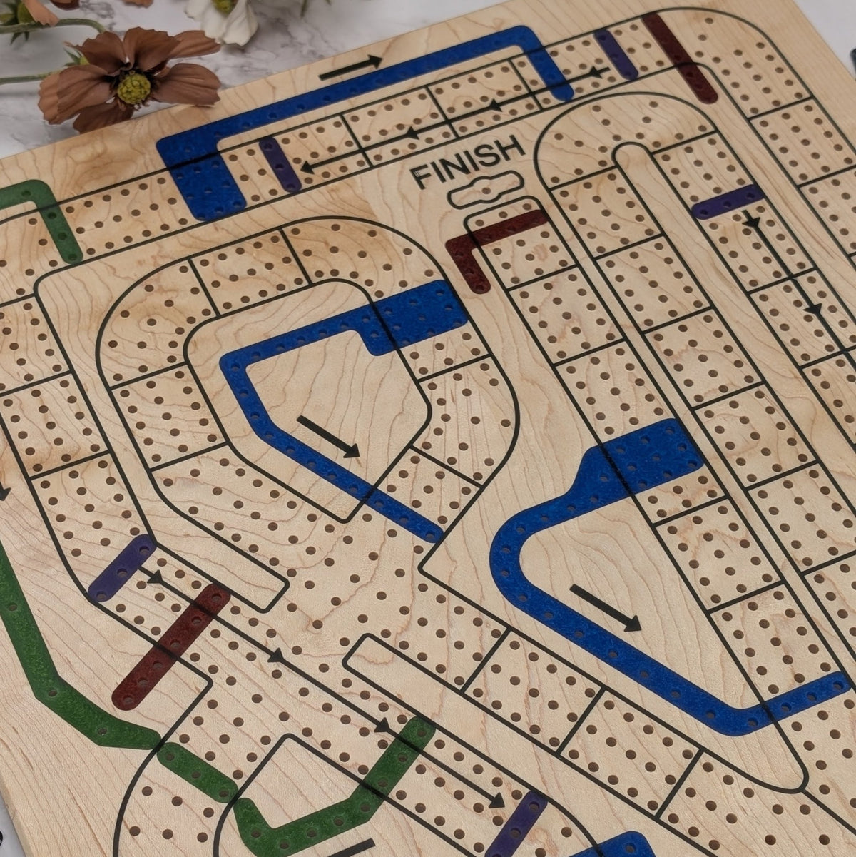 Handmade Cribbage Wars Board - Luxury Board with Resin Inlay – Premium 3-Track Game Setwith Resin Inlay - EBONWOOD