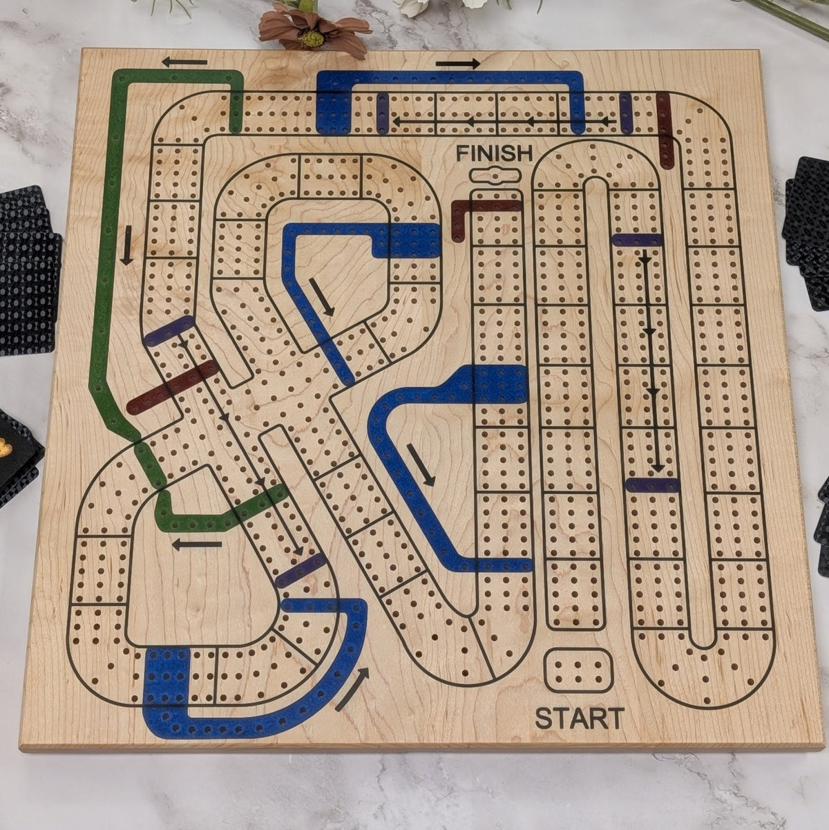 Handmade Cribbage Wars Board - Luxury Board with Resin Inlay – Premium 3-Track Game Setwith Resin Inlay - EBONWOOD
