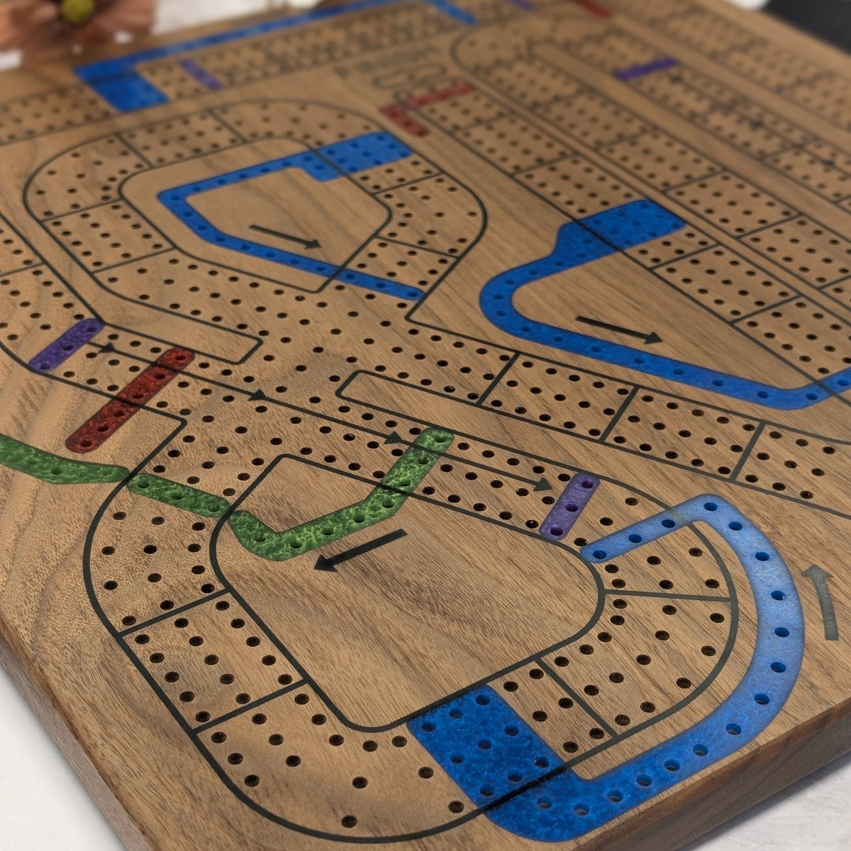 Handmade Cribbage Wars Board - Luxury Board with Resin Inlay – Premium 3-Track Game Setwith Resin Inlay - EBONWOOD