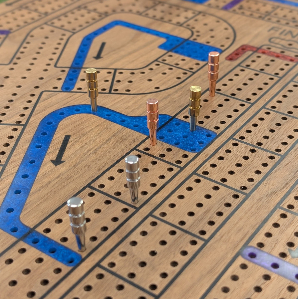 Handmade Cribbage Wars Board - Luxury Board with Resin Inlay – Premium 3-Track Game Setwith Resin Inlay - EBONWOOD