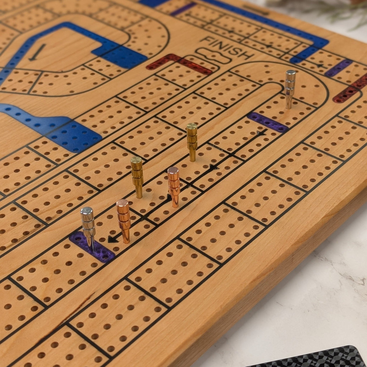 Handmade Cribbage Wars Board - Luxury Board with Resin Inlay – Premium 3-Track Game Setwith Resin Inlay - EBONWOOD