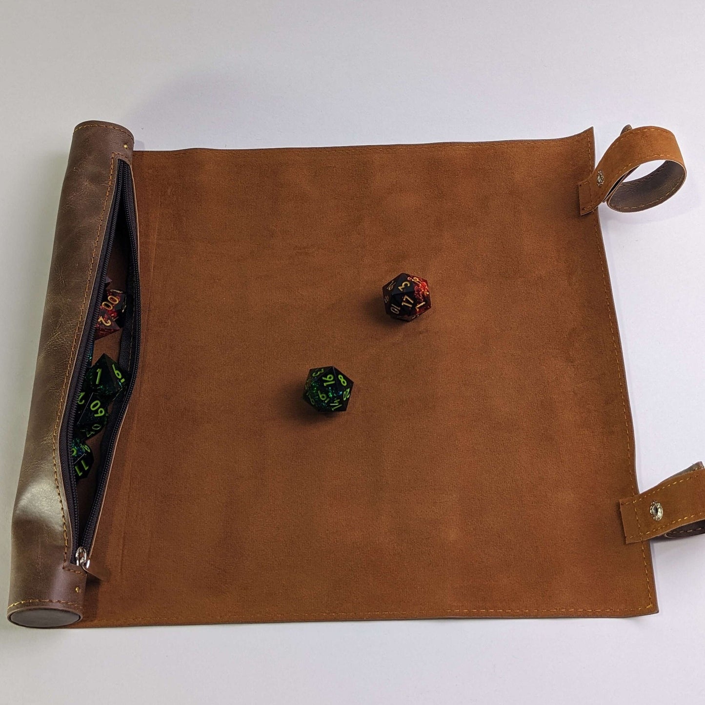 Vegan Brown Leather Dice Holder | DND Dice Storage | D&D Dice Storage | Leather Dice Scroll | Travel Case for Dice Set | Dungeons And Dragons