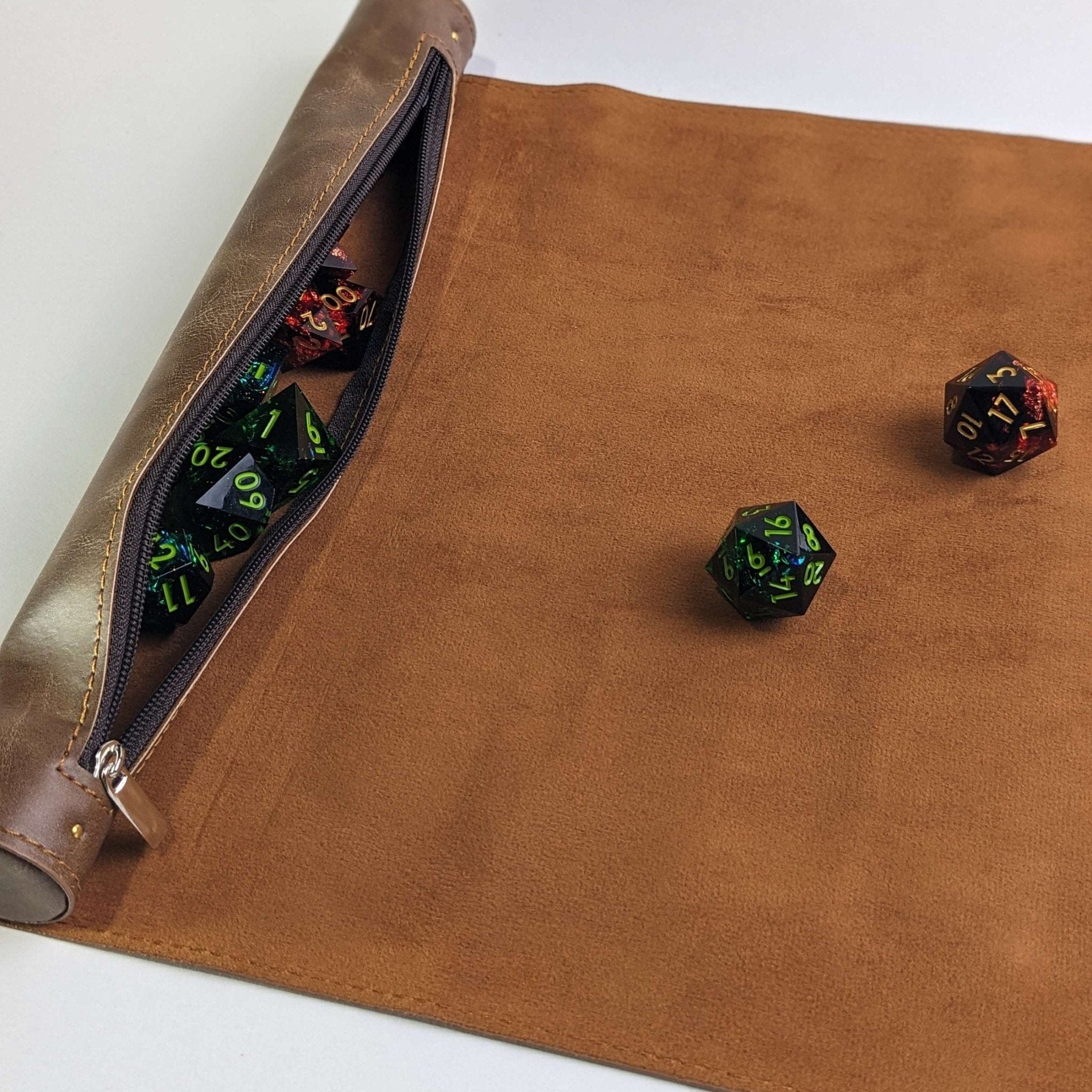 Vegan Brown Leather Dice Holder | DND Dice Storage | D&D Dice Storage | Leather Dice Scroll | Travel Case for Dice Set | Dungeons And Dragons