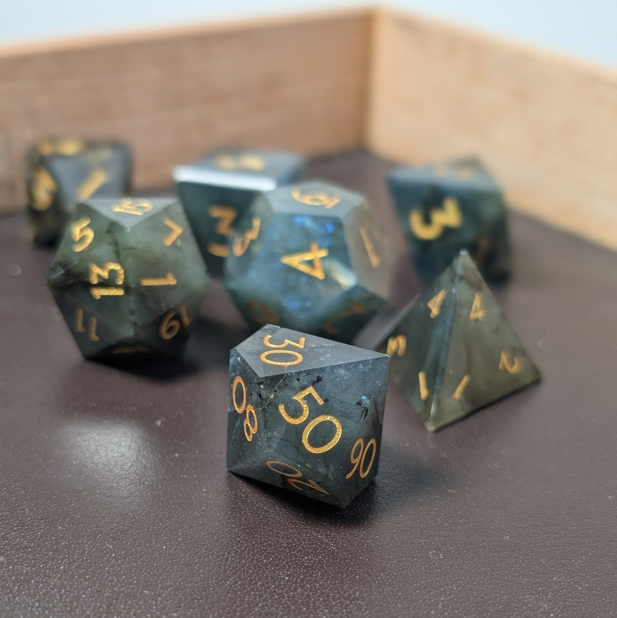 Labradorite - 7 Piece Gemstone Dice Set - EBONWOOD