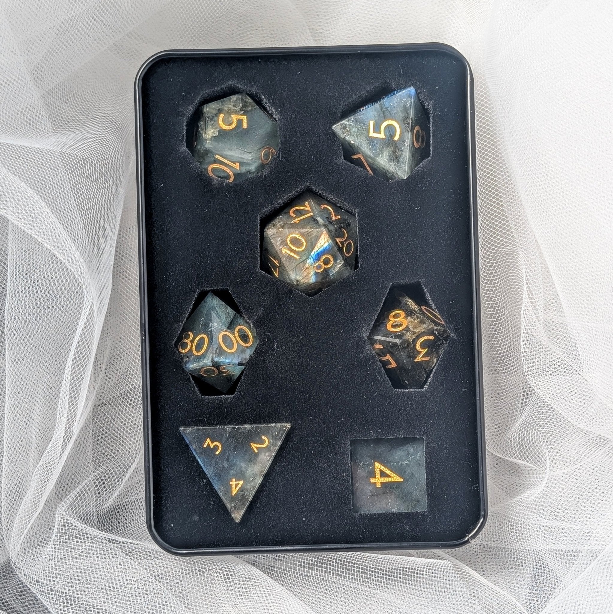 Labradorite - 7 Piece Gemstone Dice Set - EBONWOOD