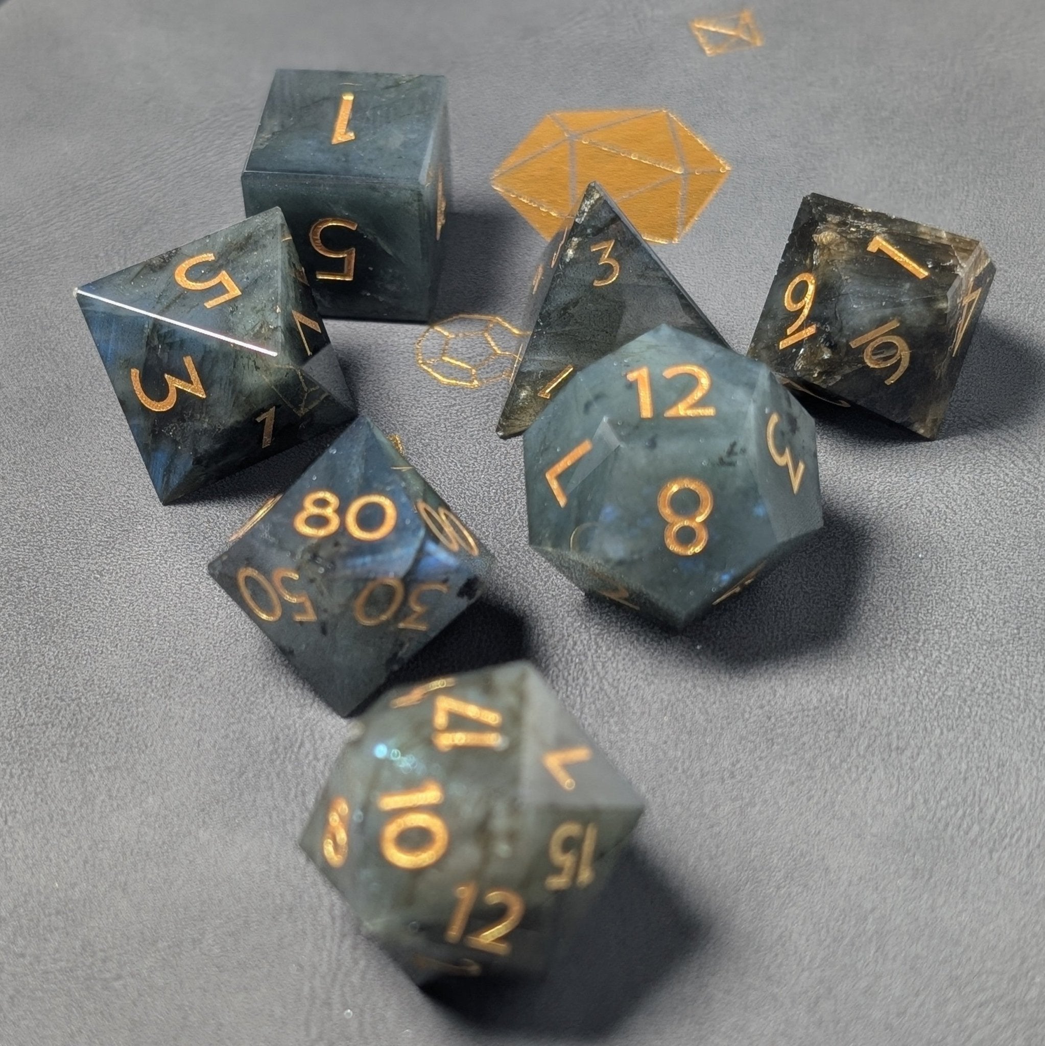 Labradorite - 7 Piece Gemstone Dice Set - EBONWOOD