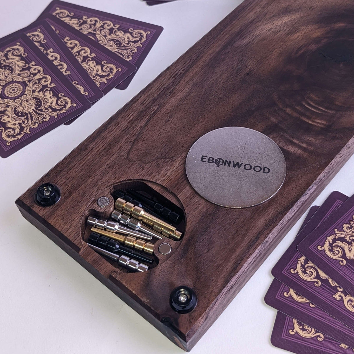 Handcrafted Walnut Cribbage Board with Emerald and Pewter Epoxy Inlay