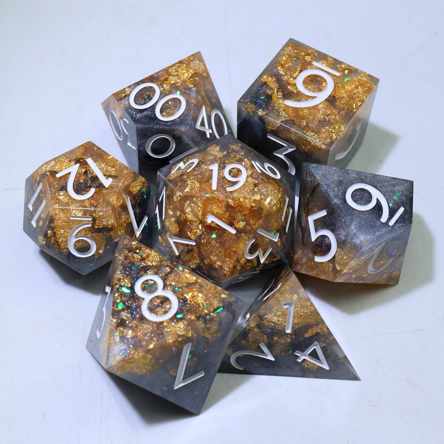 Marble Monarch - 7 Piece Polyhedral Dice Set - EBONWOOD