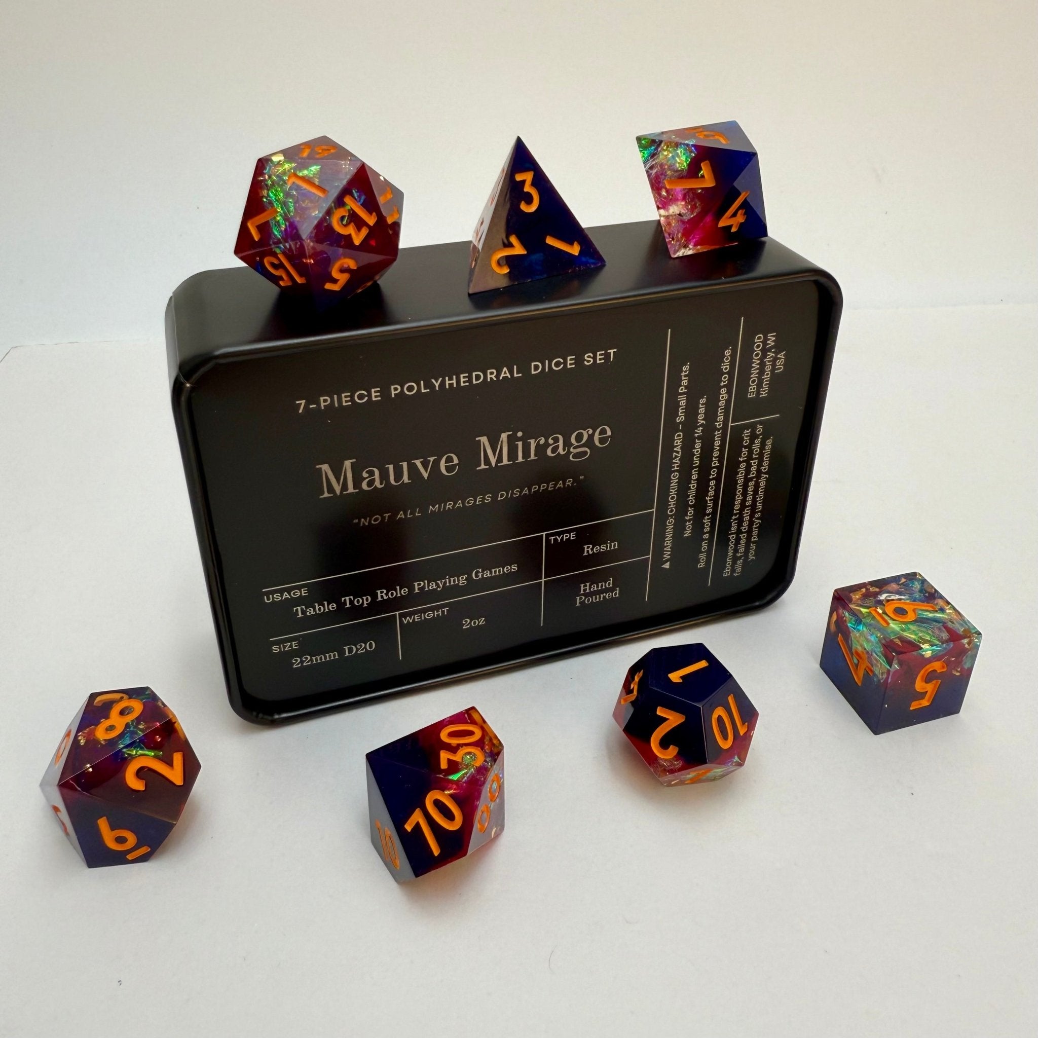 Mauve Mirage 7 - Piece Polyhedral Dice Set - EBONWOOD