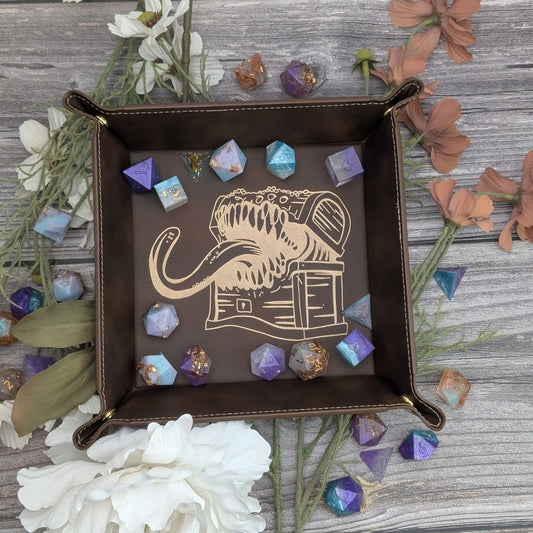 Mimic Dice Tray - Vegan Leather DnD Dice Rolling Tray - EBONWOOD