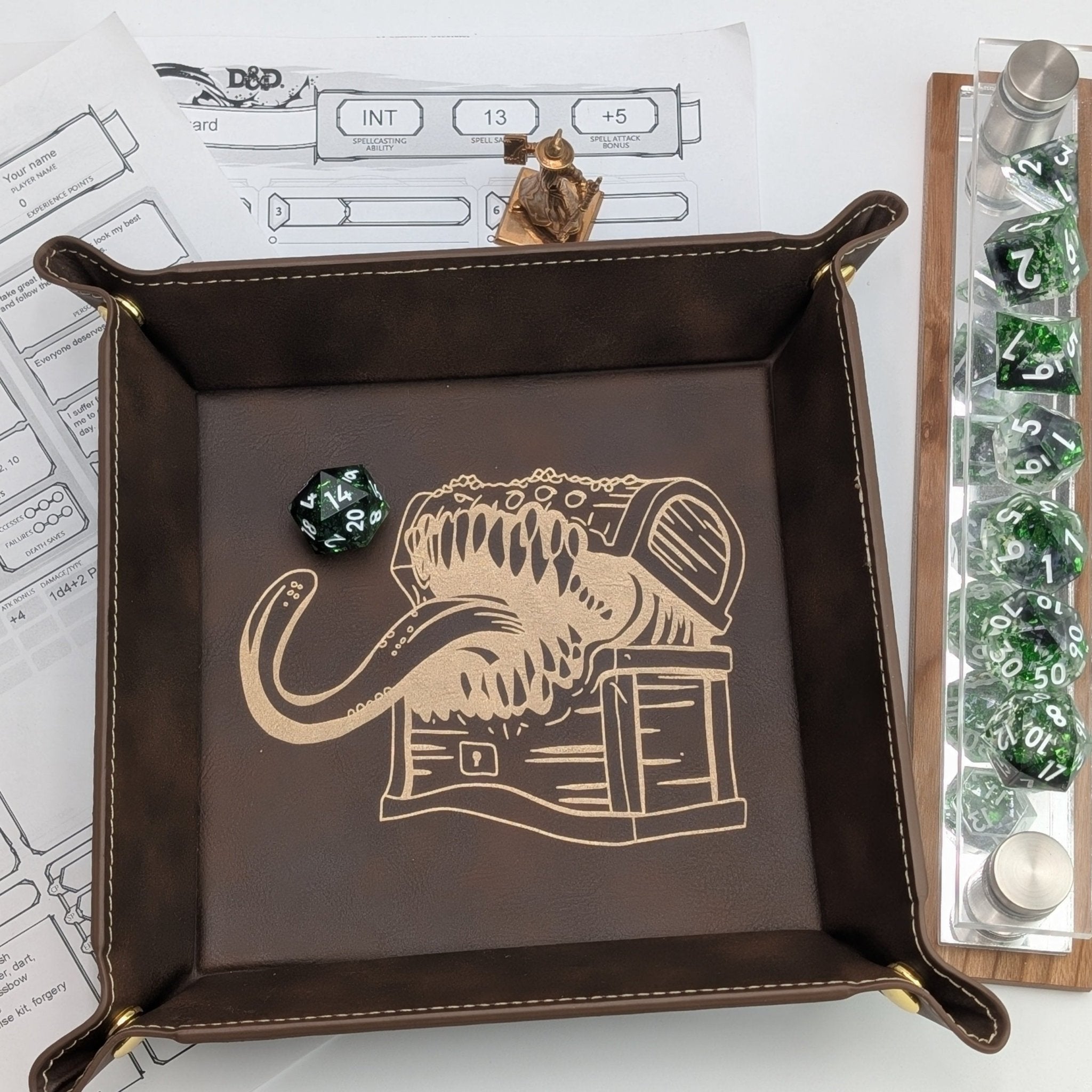 Mimic Dice Tray - Vegan Leather DnD Dice Rolling Tray - EBONWOOD