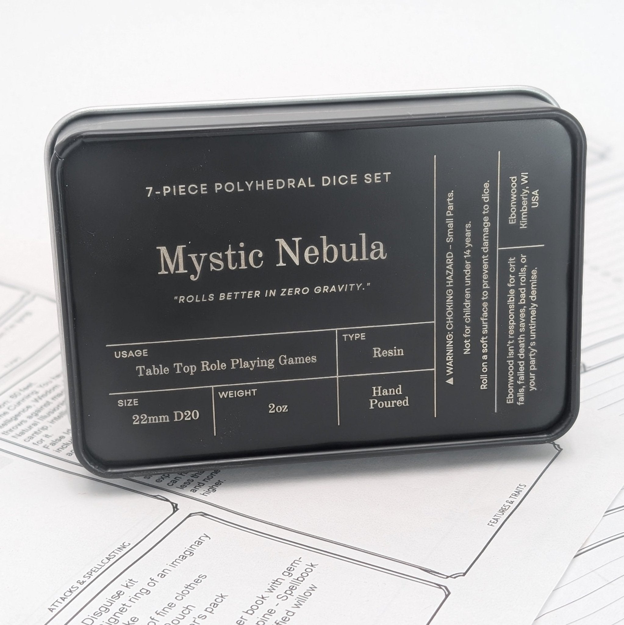 Mystic Nebula - 7 Piece Luxury D&D Dice Set - EBONWOOD