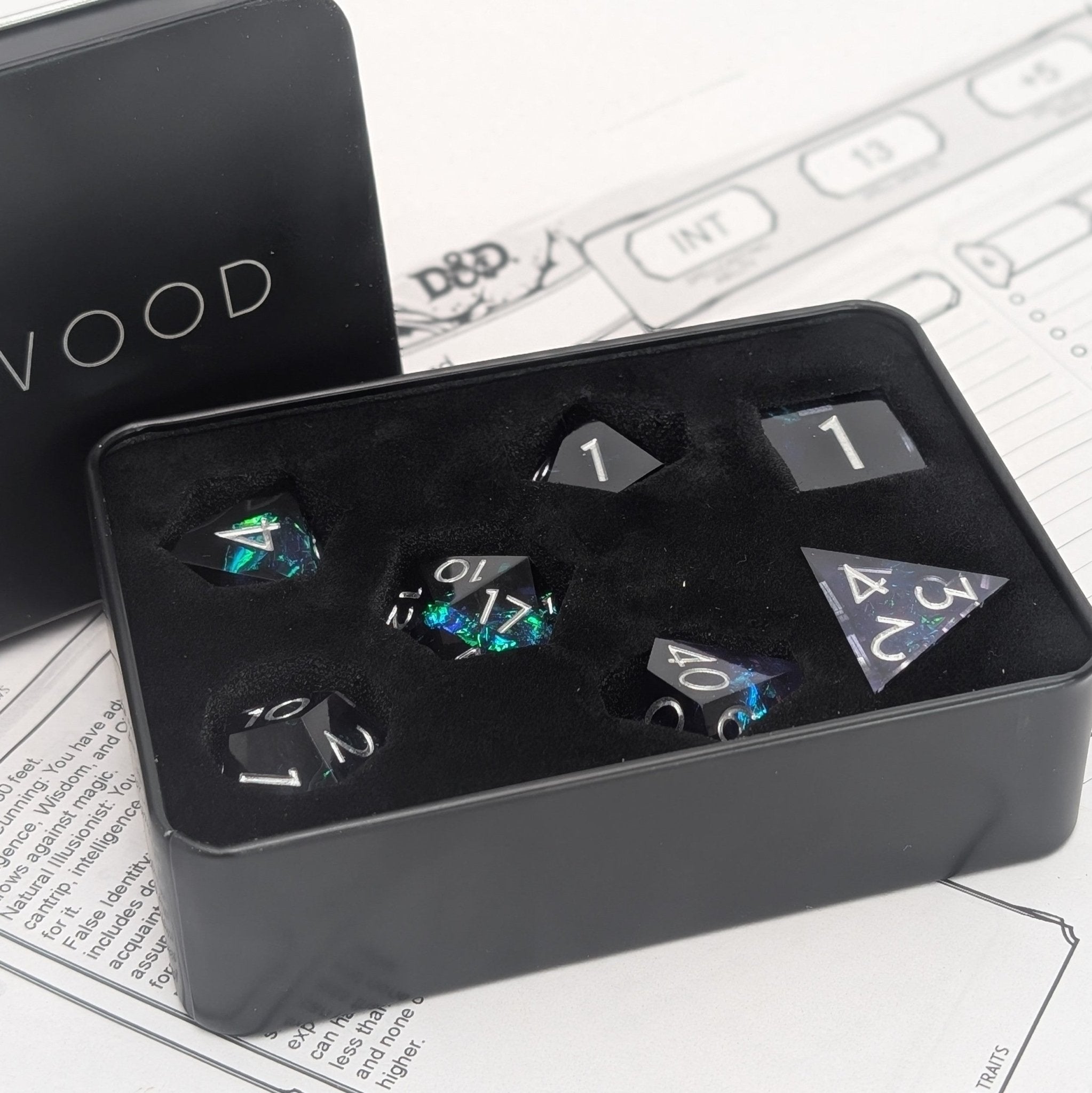 Mystic Nebula - 7 Piece Luxury D&D Dice Set - EBONWOOD