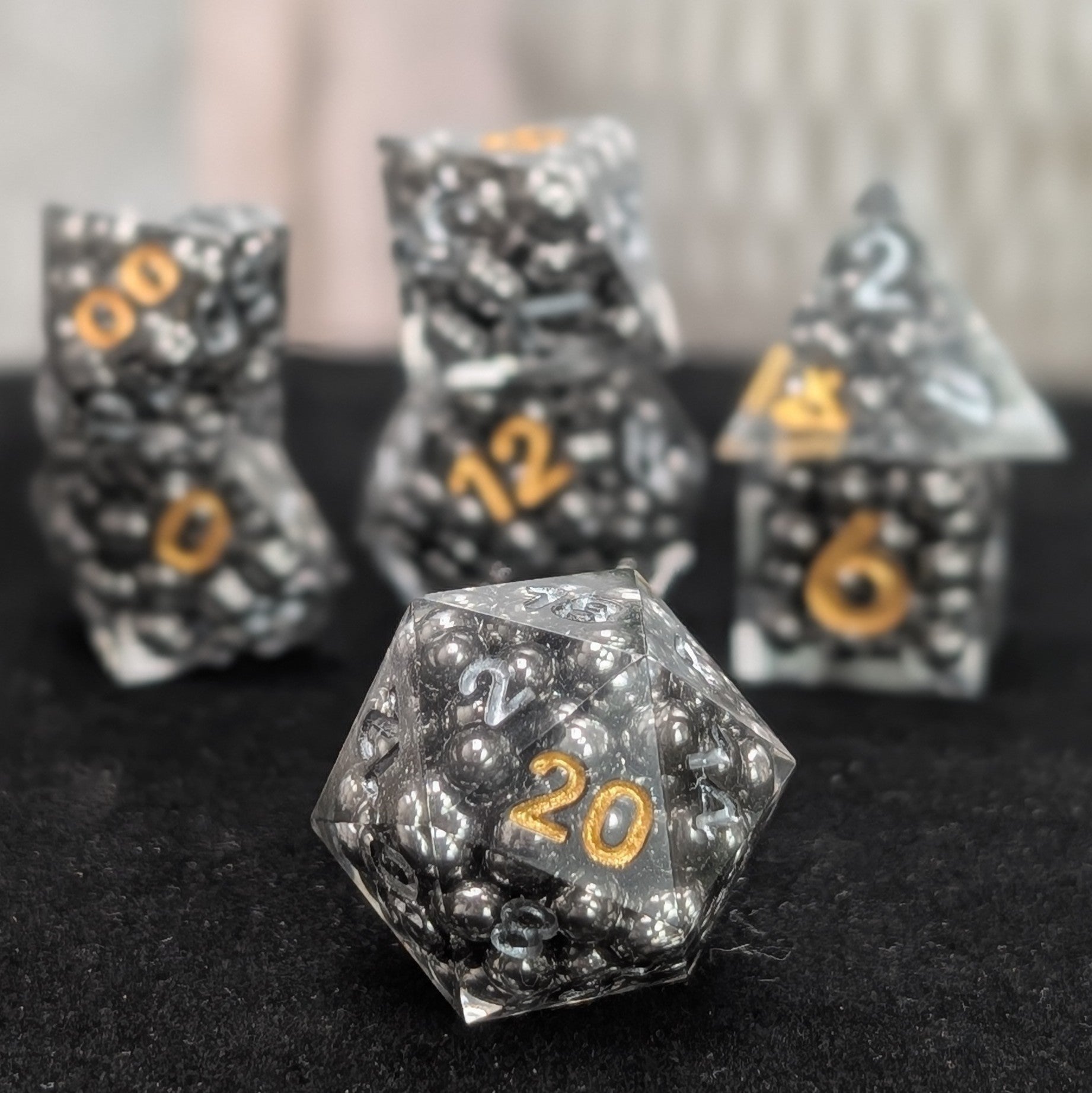 Pocket Trap - 7 Piece Polyhedral Dice Set - EBONWOOD