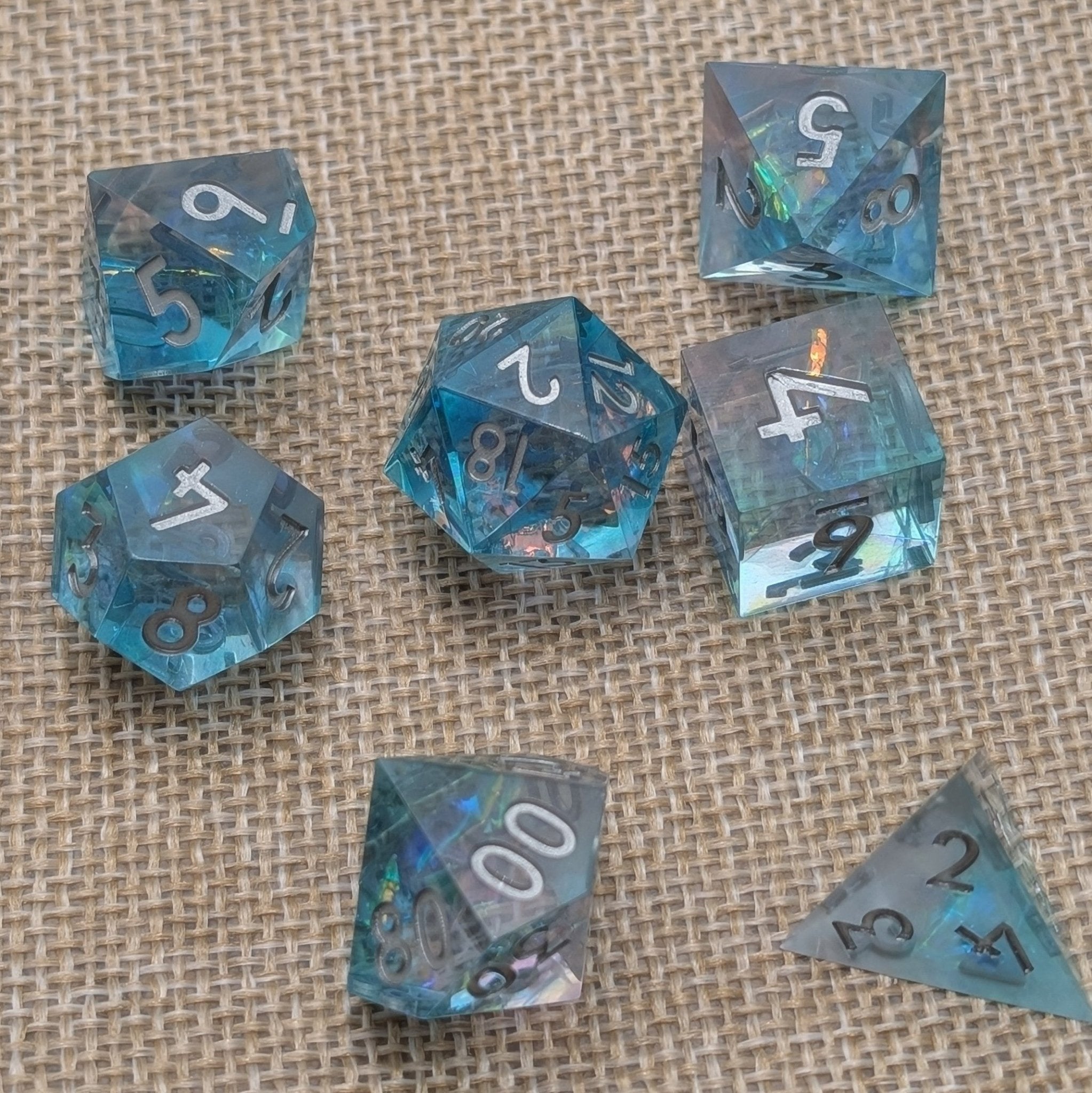 Premium blue dice set designed for Dungeons and Dragons and other tabletop RPGs