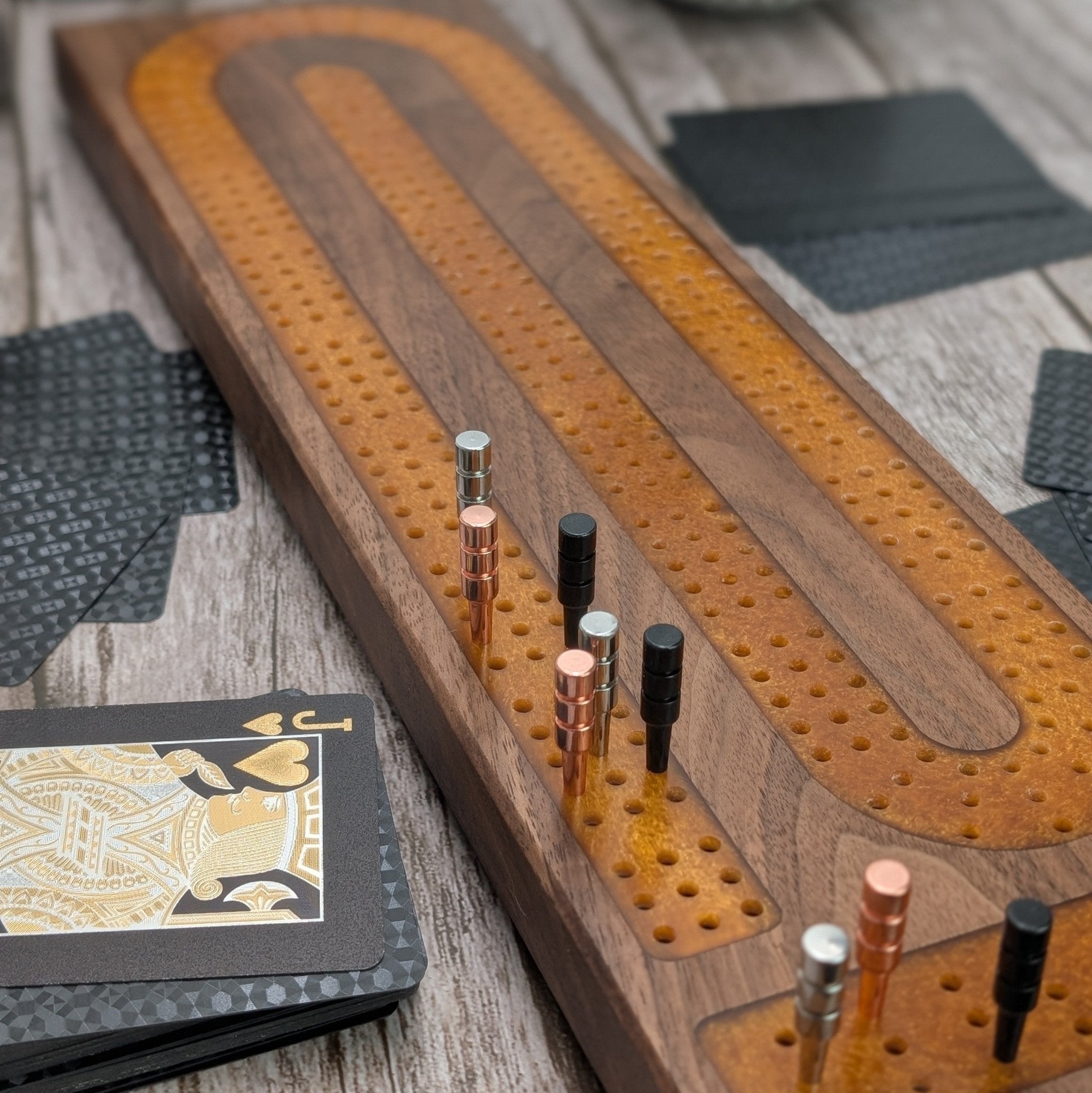 Premium Cribbage Board - Gold Resin Inlay - EBONWOOD