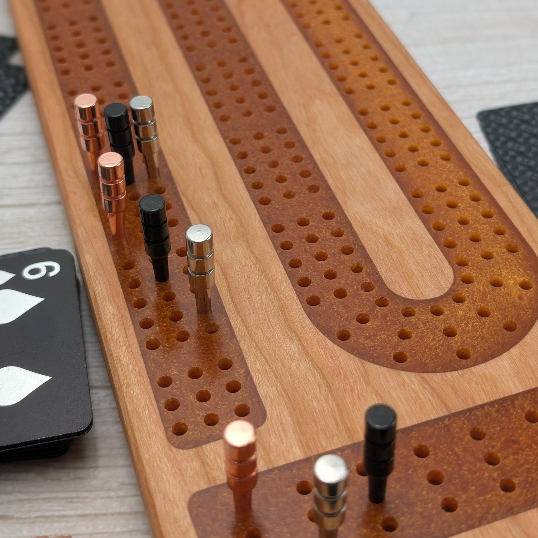 Premium Cribbage Board - Gold Resin Inlay - EBONWOOD