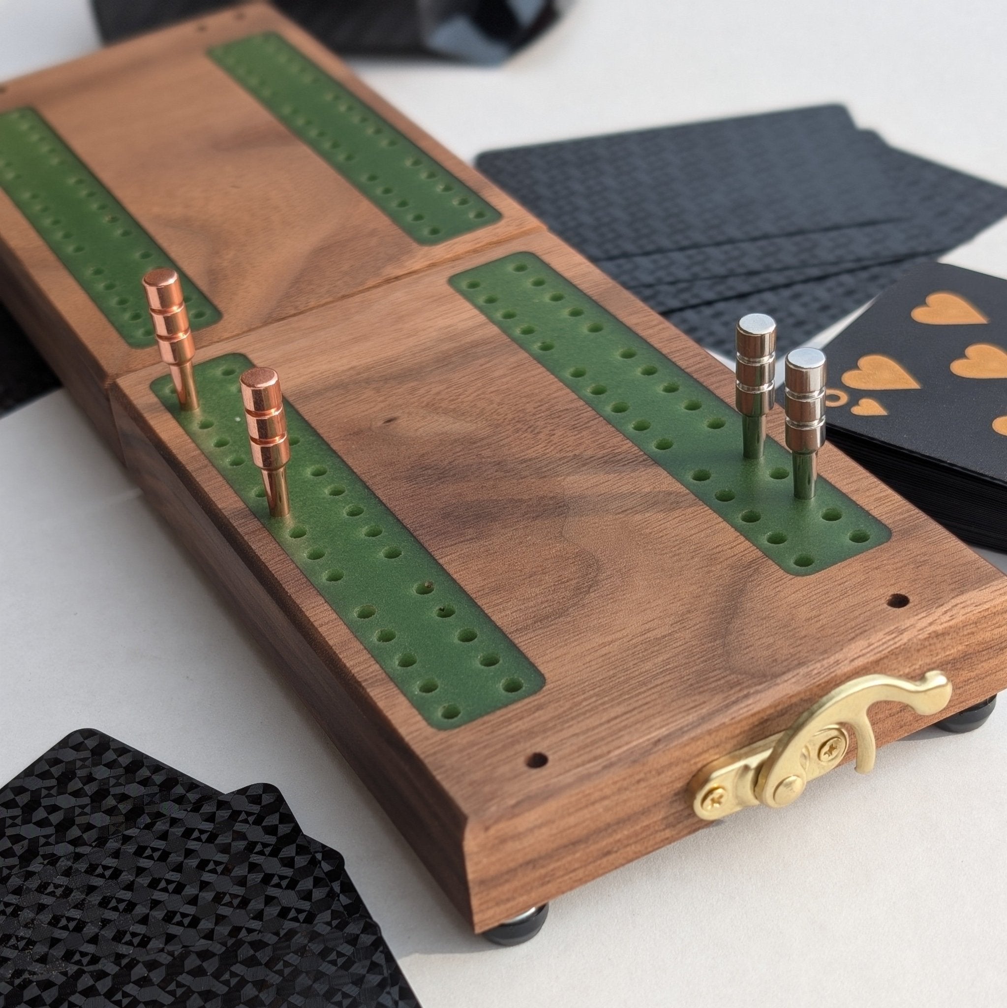 Premium Travel Cribbage Board - Magnetic Folding Board in Walnut, Maple, or Cherry with Resin Inlay - EBONWOOD