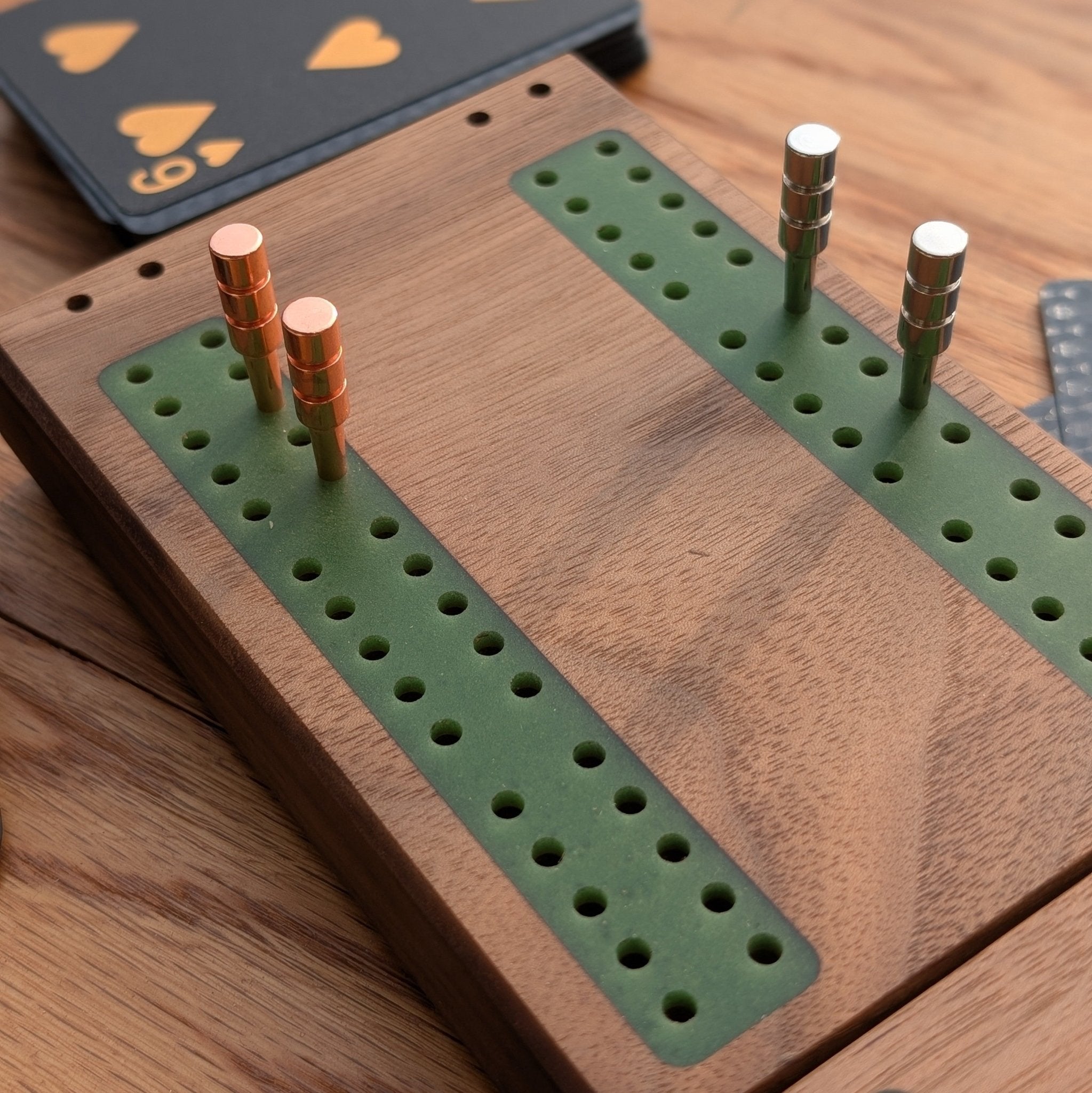 Premium Travel Cribbage Board - Magnetic Folding Board in Walnut, Maple, or Cherry with Resin Inlay - EBONWOOD