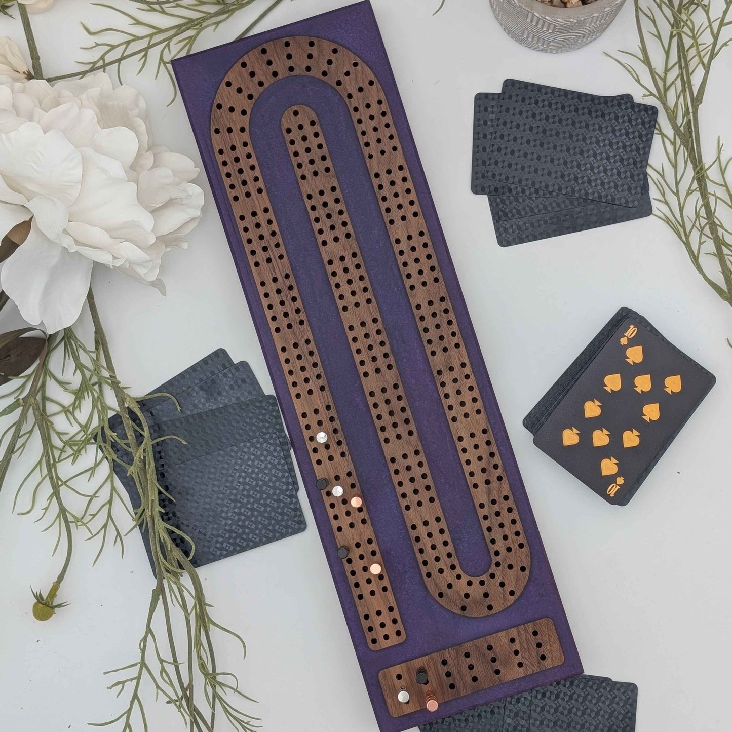 Reverse Pour Amethyst Resin Premium Cribbage Board - Three Lane Cribbage Board