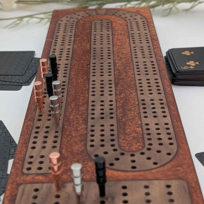 Reverse Pour Copper Resin Premium Cribbage Board - Three Lane Cribbage Board